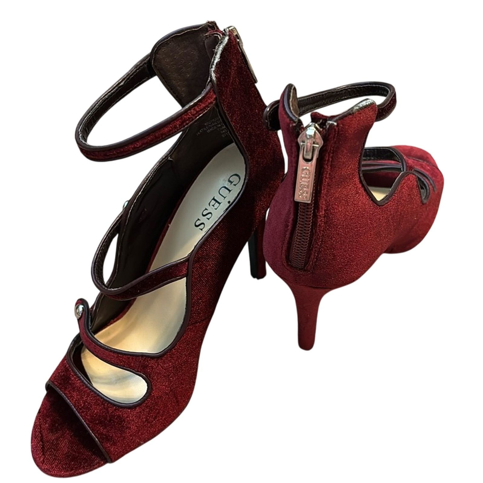 Guess Guess Burgundy Velvet Strappy Heels Size US 7.5 / IT 37.5 - 3 Thumbnail