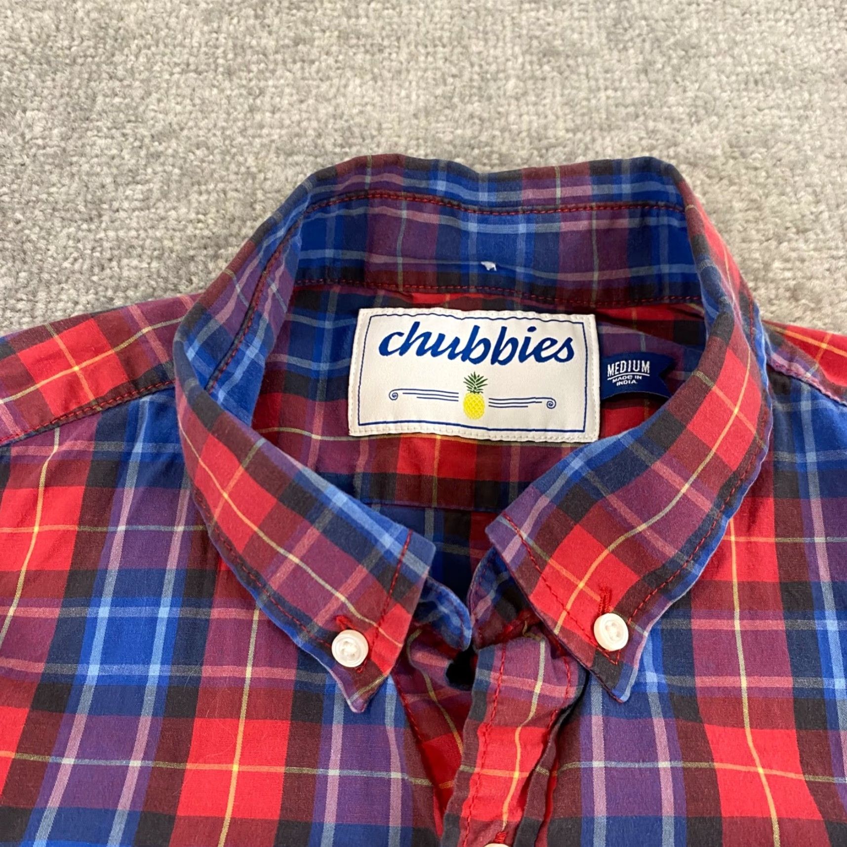 Chubbies Chubbies Shirt Mens Medium Red Blue Plaid Button-Down Pocket Dress Top L/S Size US M / EU 48-50 / 2 - 2 Thumbnail