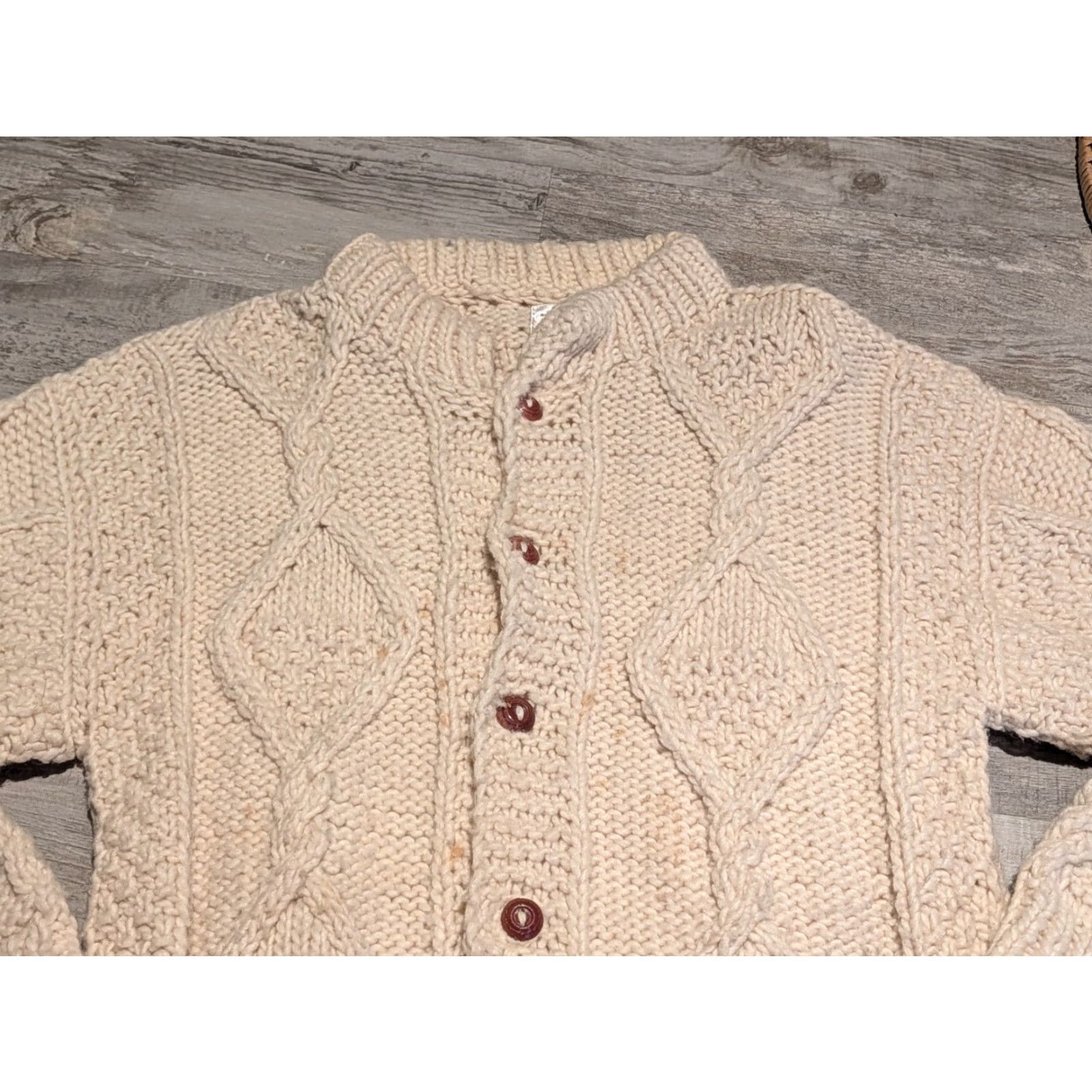 Vintage VINTAGE Sisandina Womens Cardigan Sweater Wool M/L Cream Fisherman Mock Neck Zipper Pockets Heavyweight Knit Long Sleeve Size M / US 6-8 / IT 42-44 - 2 Thumbnail