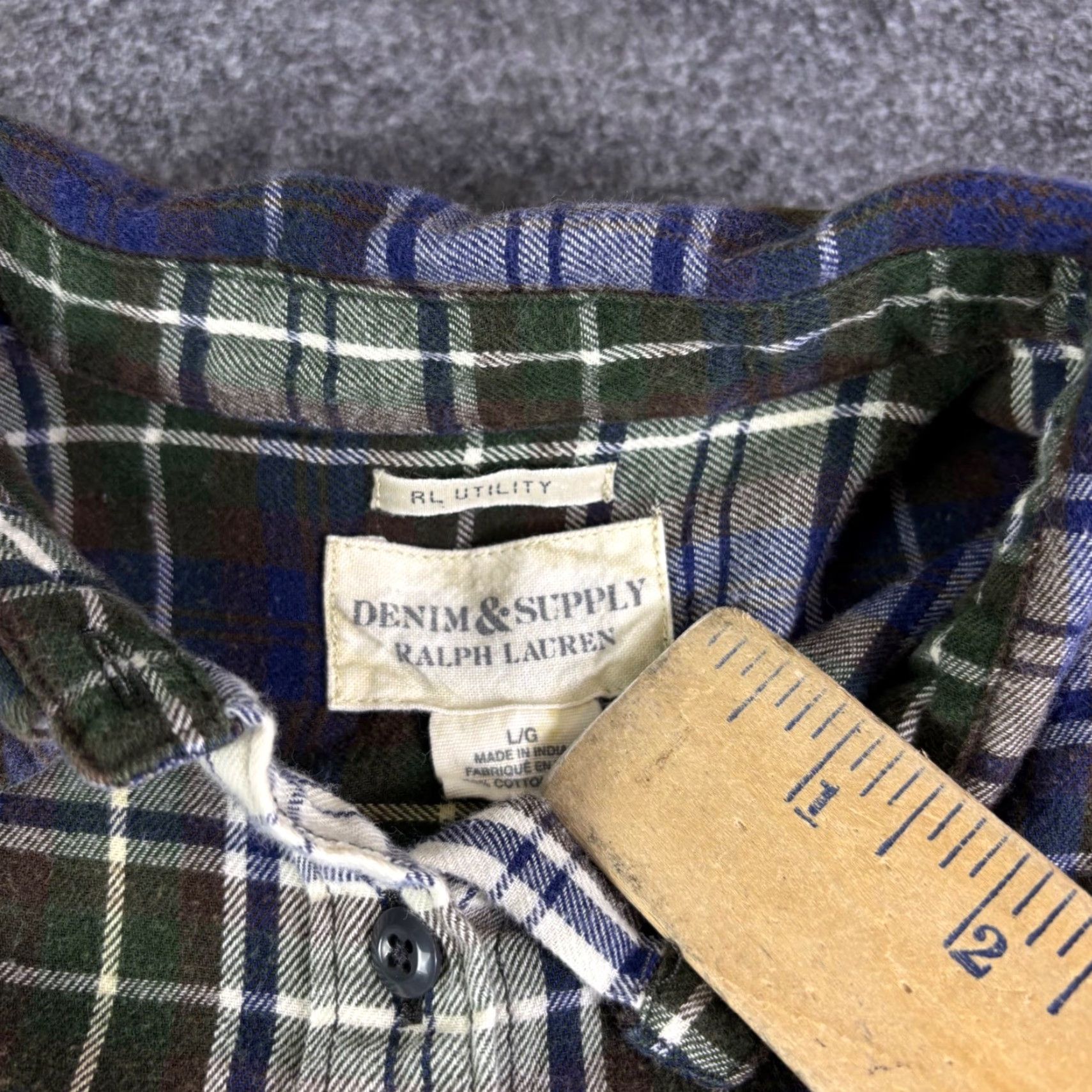 Vintage Denim & Supply Ralph Lauren Womens Plaid Flannel Shirt Green Blue Utility Large Size L / US 10 / IT 46 - 3 Thumbnail