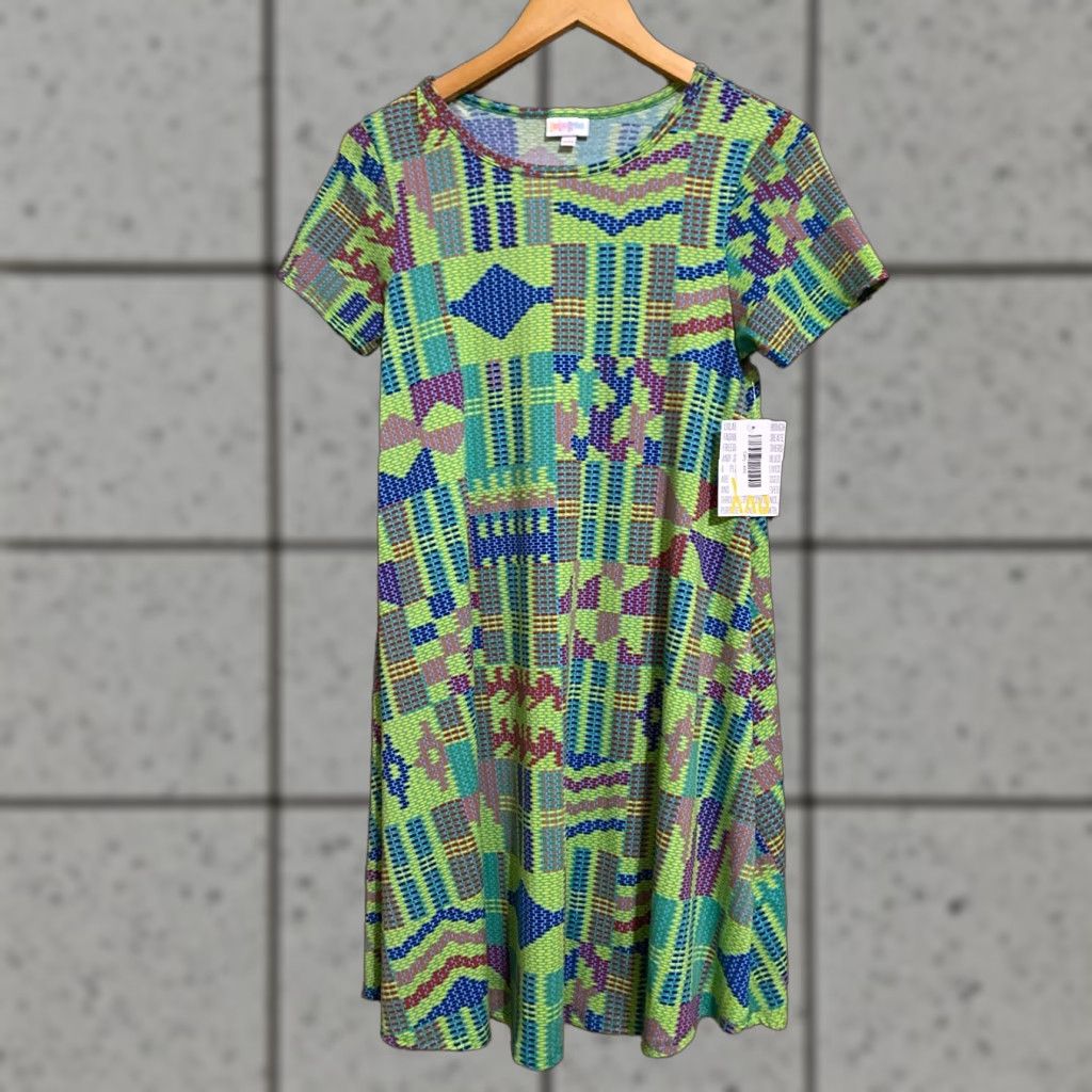 Vintage LulaRoe Carly Dress Swing Green XXS Women's Dress Floral Knee Length Short Sleeve Pullover Machine Washable Size XXS / US 00 / IT 34 - 1 Thumbnail
