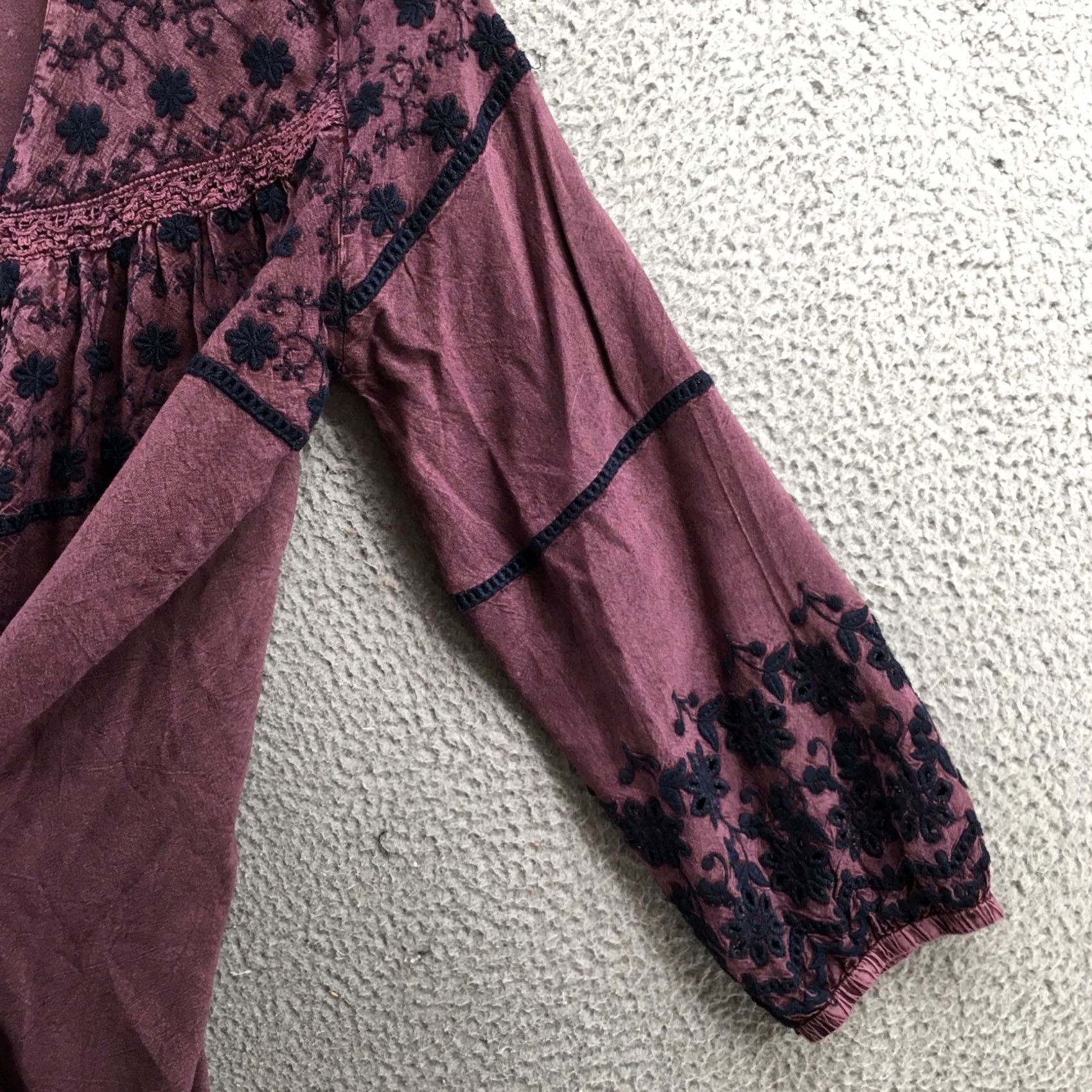 Vintage Indigo Womens S Cardigan Duster Purple Boho Embroidered Fringe Hem Casual Shirt/Top (Indigo Thread) Size S / US 4 / IT 40 - 4 Thumbnail