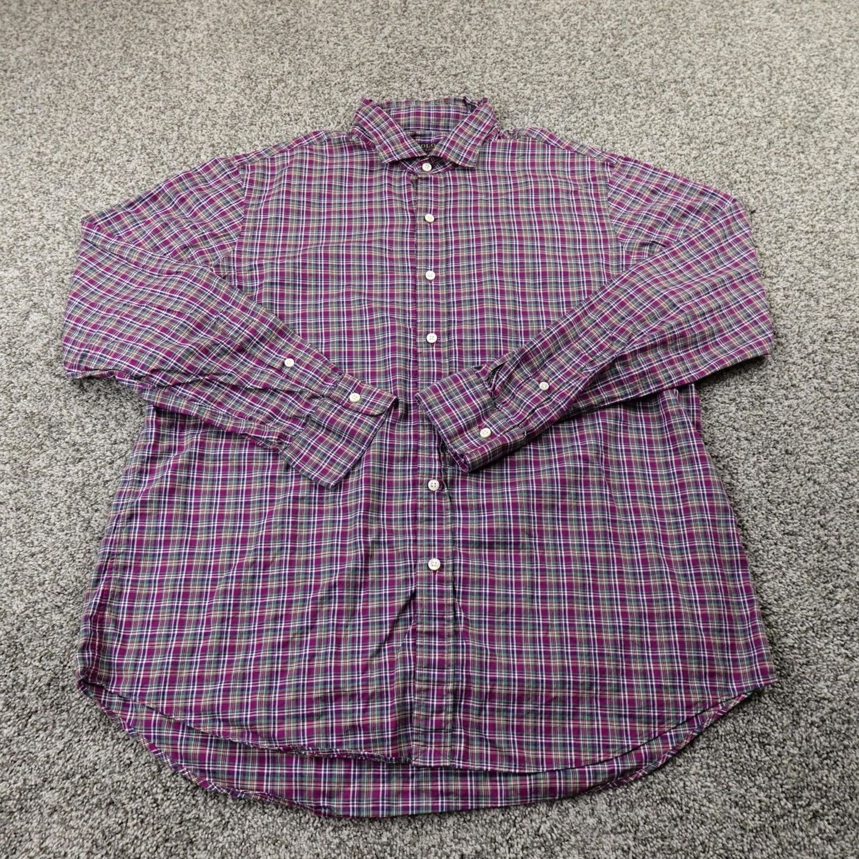 Polo Ralph Lauren Polo Ralph Lauren Shirt Mens XL Purple Green Madras Plaid Button Up Size US XL / EU 56 / 4 - 2 Thumbnail