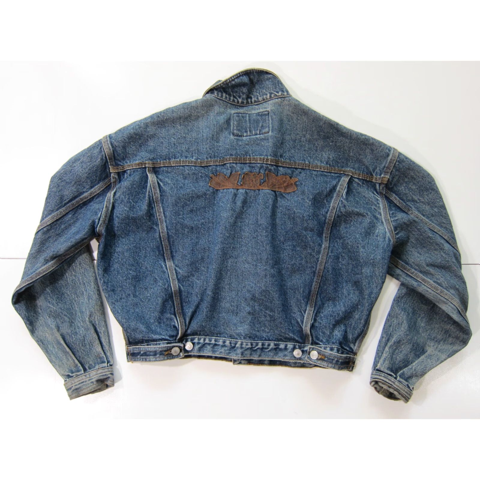 Jordache VINTAGE Jordache Basics Cotton Distressed Denim Leather Jean Jacket M-L Jeans Jacket Women Blue 80s 90s Denim Vintage Jordache Women Mens Size 32" / US 10 / IT 46 - 5 Thumbnail