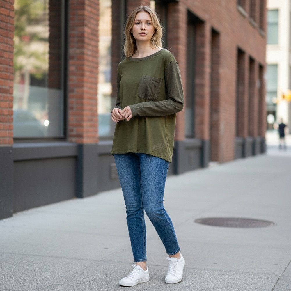 Zara NWT New Zara Cotton Blend Long Sleeve Olive Tee Size L Size L / US 10 / IT 46 - 2 Thumbnail