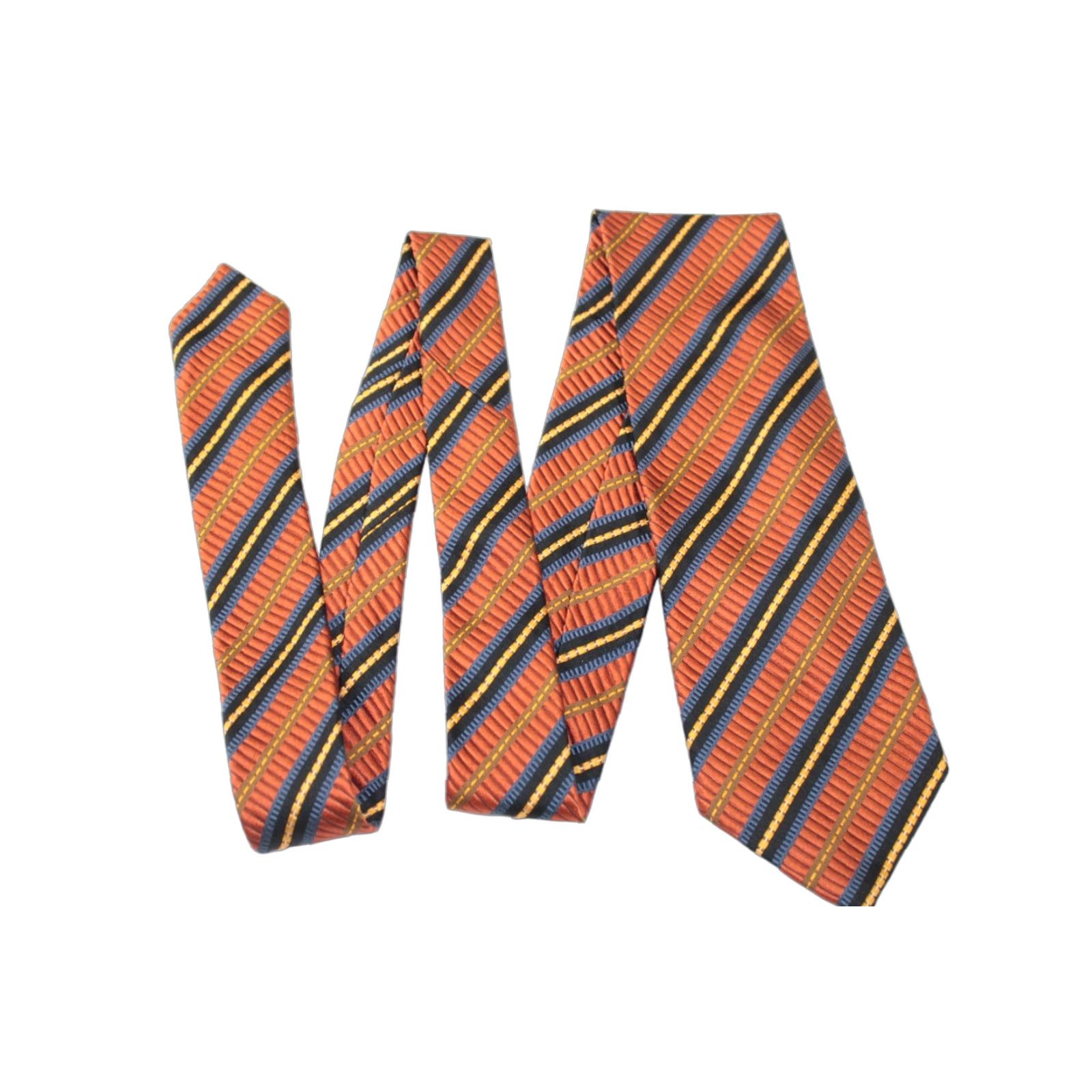 Vintage JZ Richards Silk Necktie Men's Copper Blue Textured Stripe Tie Designer USA Size ONE SIZE - 1 Thumbnail