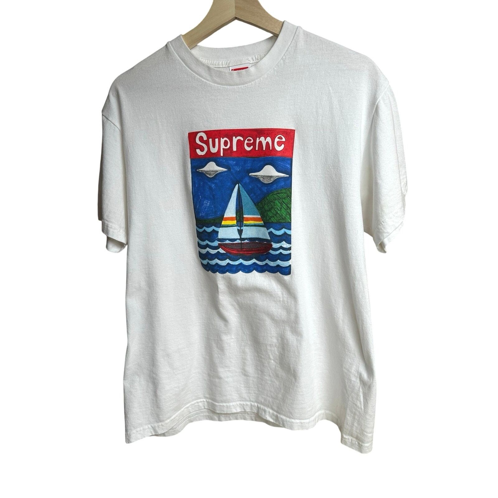 Supreme Supreme White Sailboat Cotton Tee - Size M - Mint Size US M / EU 48-50 / 2 - 1 Thumbnail