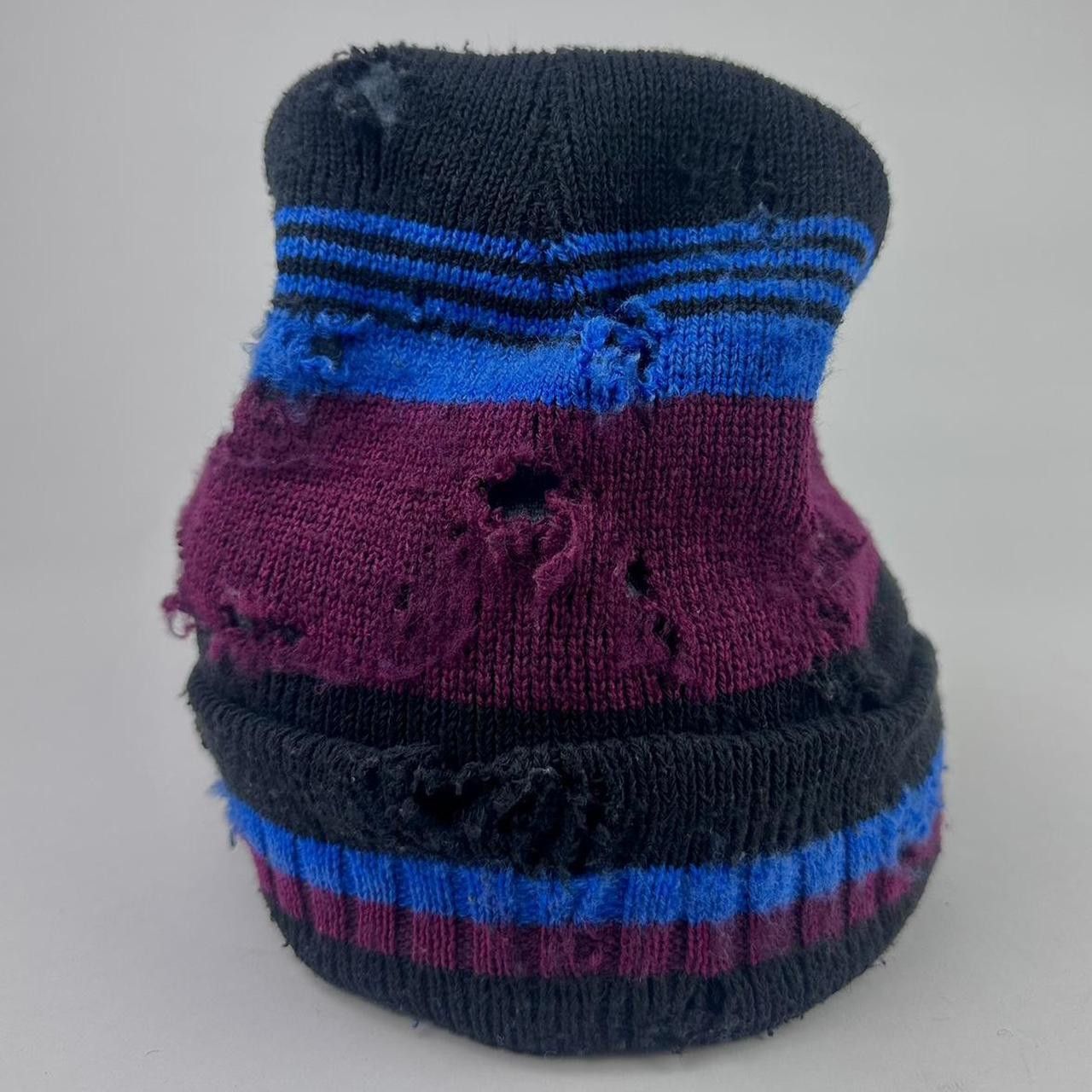 ASTROBOI* Burgundy/Black/Blue Striped Grunge Beanie