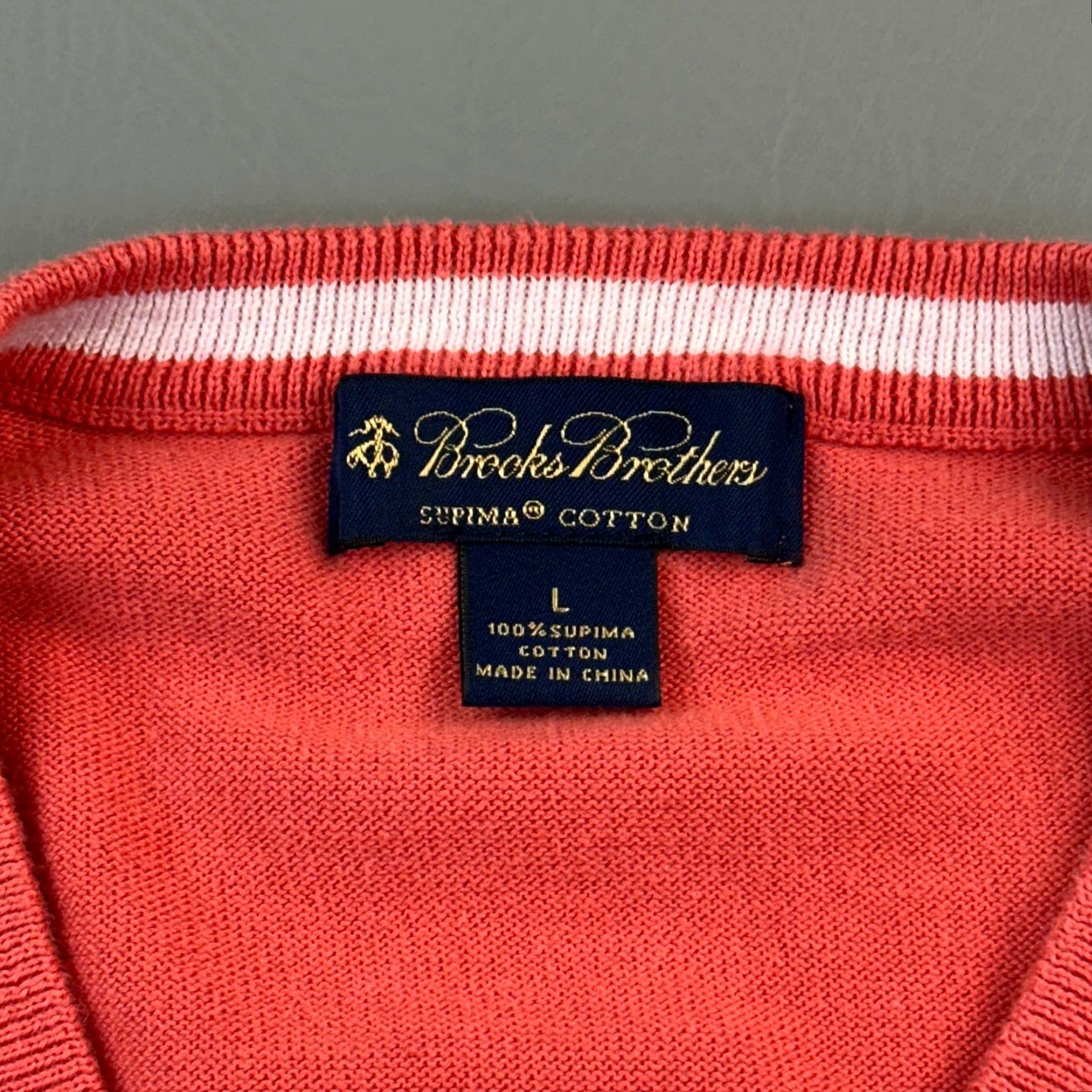 Brooks Brothers VINTAGE Brooks Brothers Sweater Mens Large Coral Supima Cotton V Neck Pullover Size US L / EU 52-54 / 3 - 4 Thumbnail