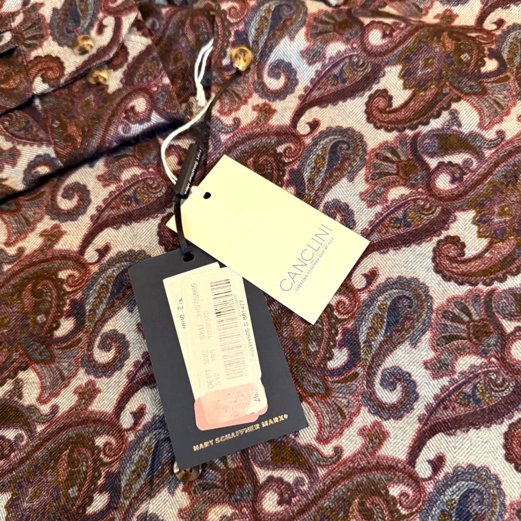 Hart Schaffner Marx Hart Schaffner Marx Mens Small Paisley Canclini Cotton Button Down Shirt LS NEW Size US S / EU 44-46 / 1 - 3 Thumbnail