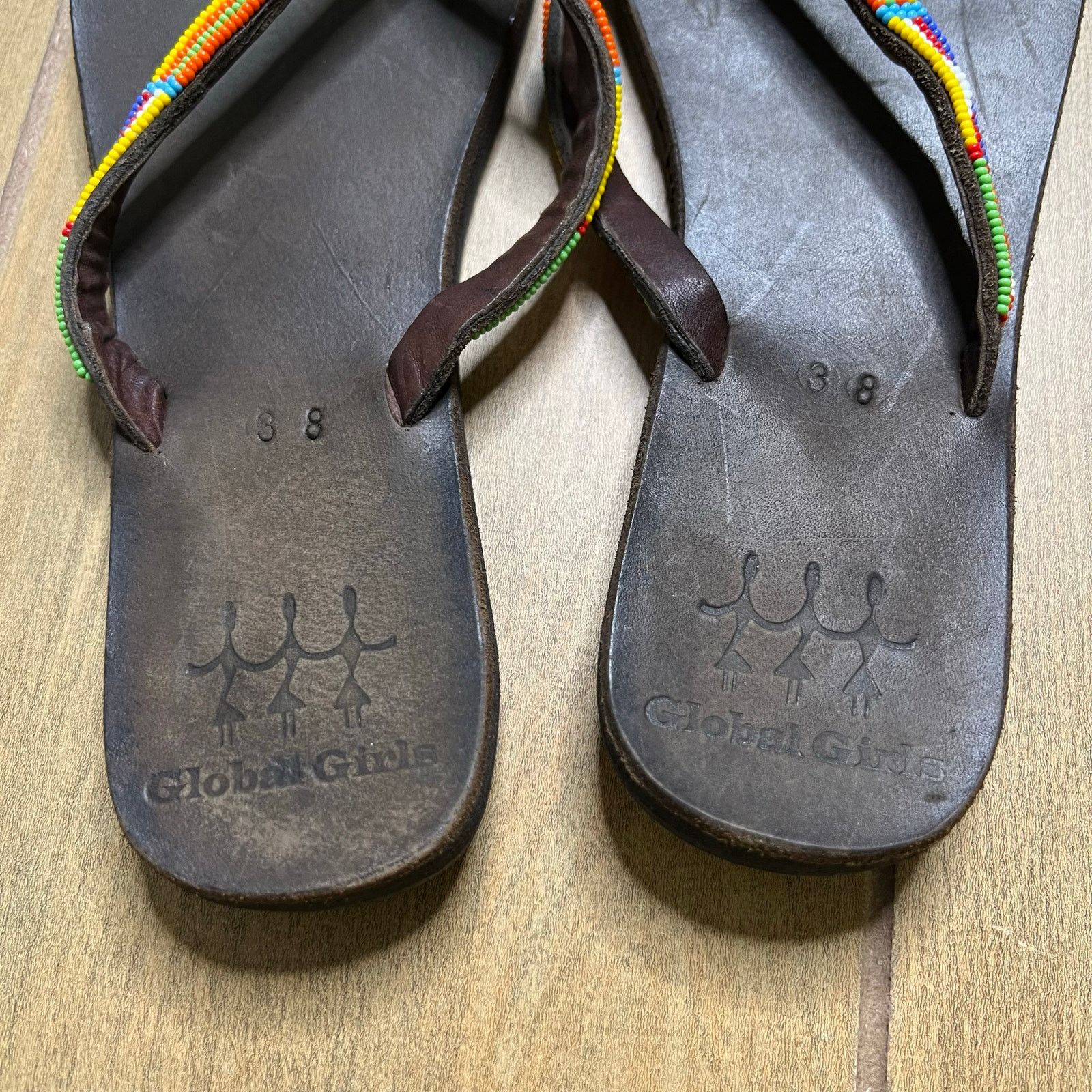 Vintage Global Girls Multi Flip Flop sandals handcrafted Sz 38 7.5-8 Size US 7.5 / IT 37.5 - 10 Thumbnail