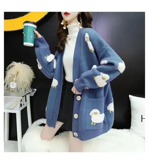 Japanese Brand Women Sweater Cardigans Knitcoat V Neck Sheep Size ONE SIZE - 7 Thumbnail