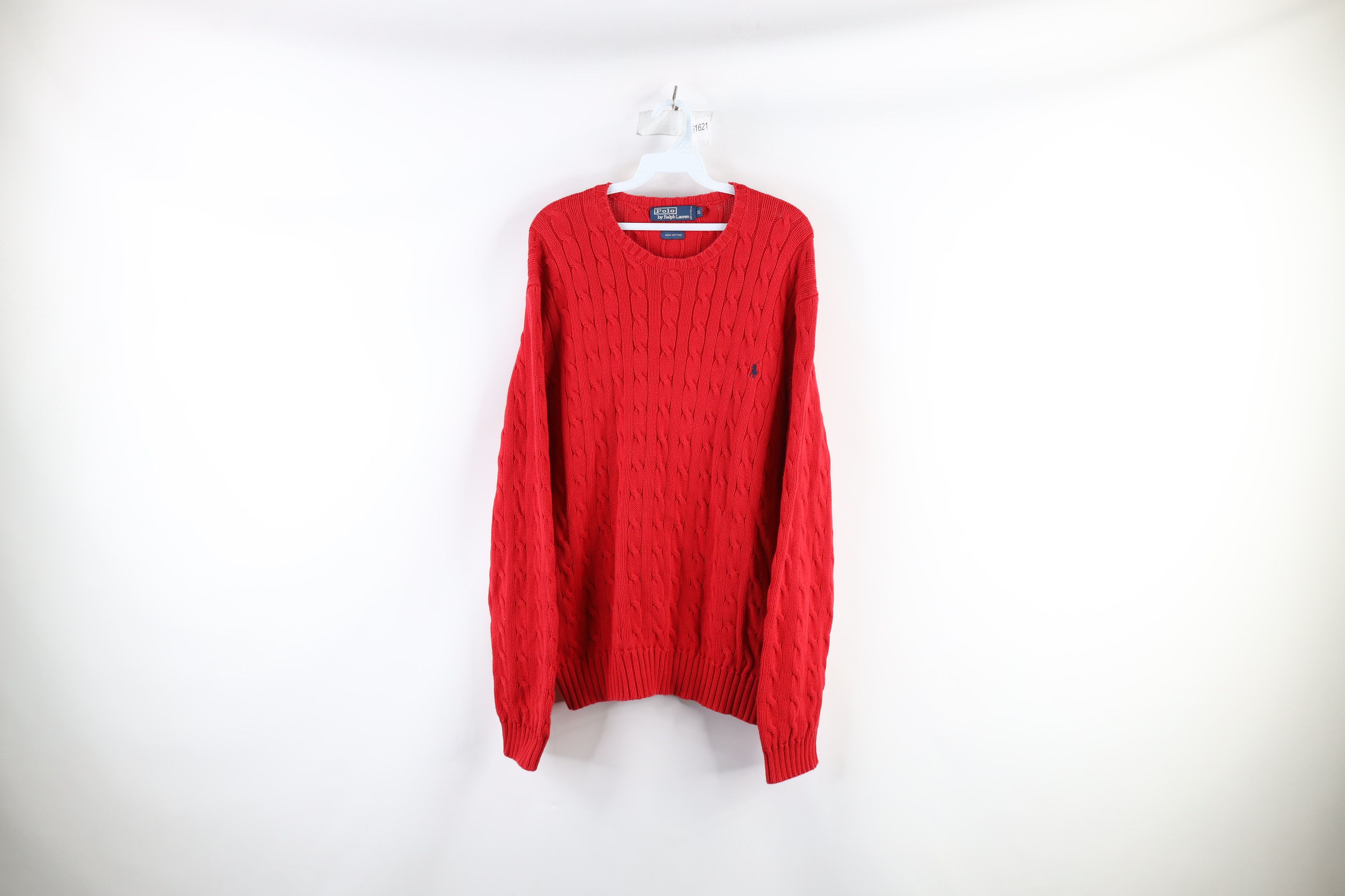 Polo Ralph Lauren Vintage 90s Ralph Lauren Cable Knit Crewneck Sweater Red Size US XL / EU 56 / 4 - 1 Thumbnail