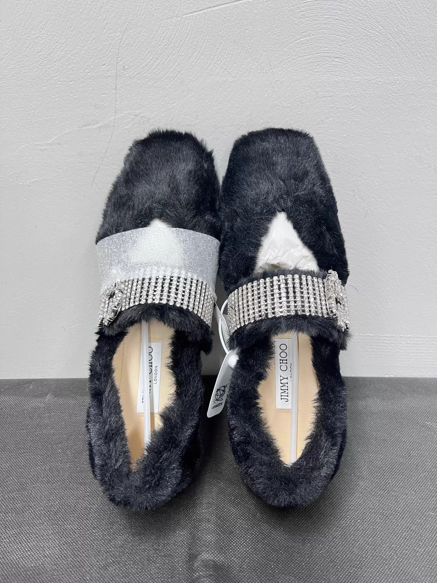Jimmy Choo Jimmy Choo Black Lambskin Crystal Slip-On Flat MJ 39 NWT Size US 8.5 / IT 38.5 - 4 Thumbnail