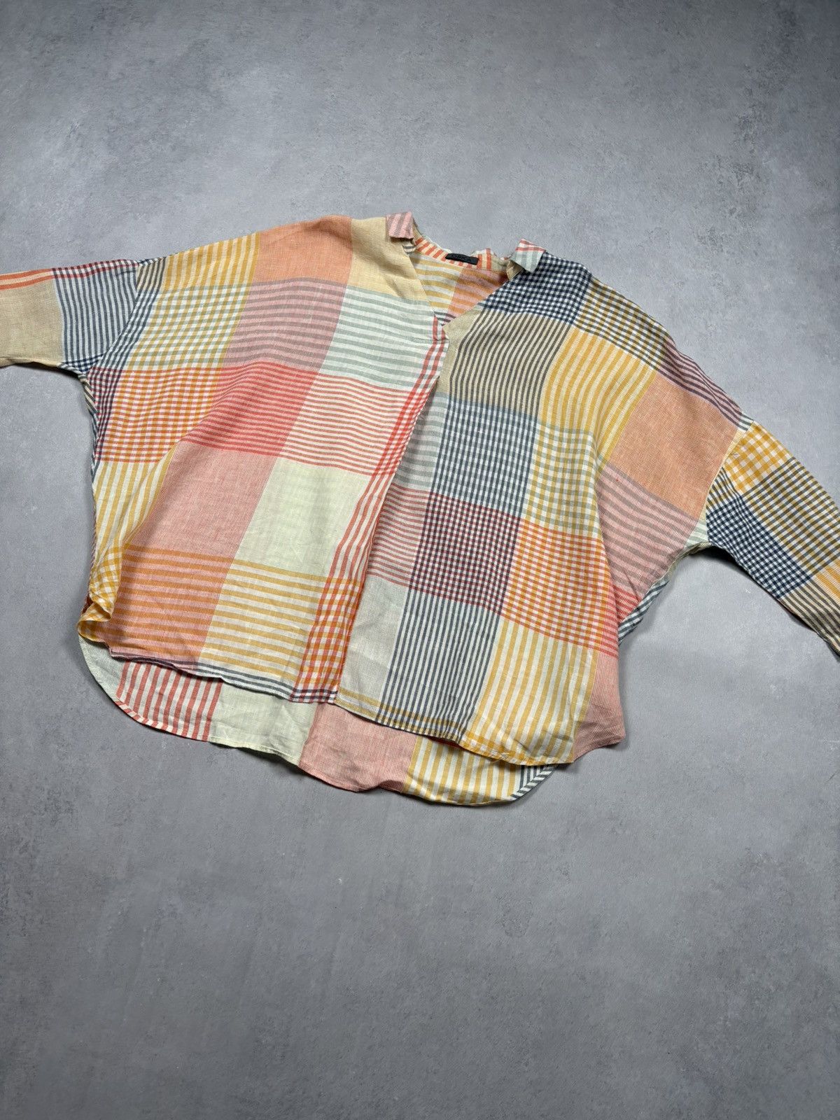 OSKA Oska Linen Patchwork Oversized Blouse Multicolor Check Shirt Size S / US 4 / IT 40 - 3 Thumbnail