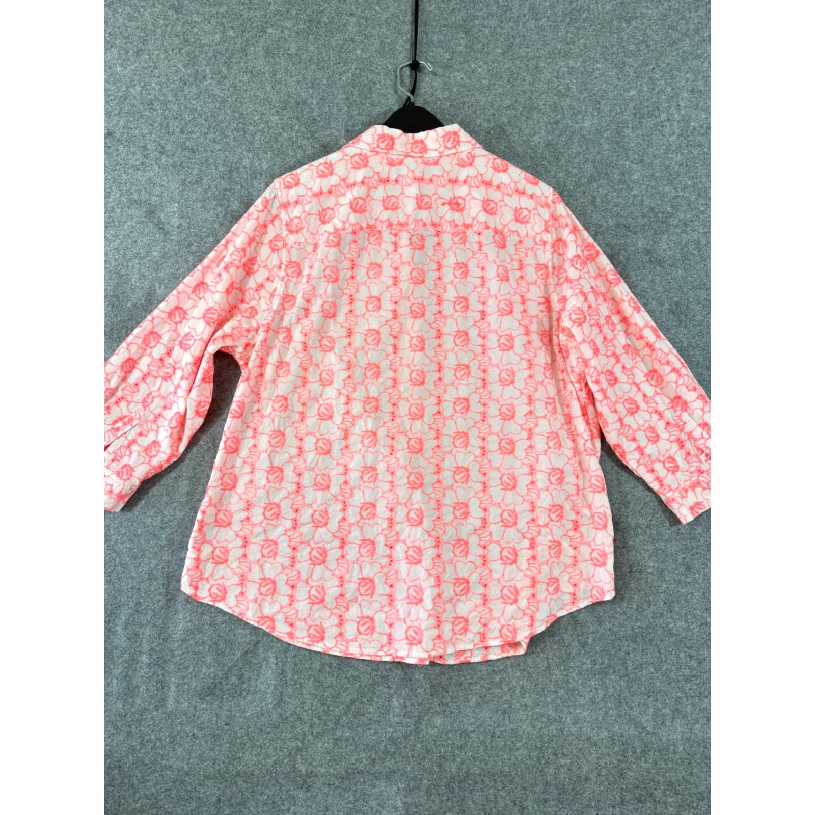 Lands' End Lands' End Shirt Top Womens 18W Hot Pink Floral Embroidered Boho 3/4 Sleeve Collared Shirt Top Womens 18W Size XXL / US 16-18 / IT 52-54 - 7 Thumbnail