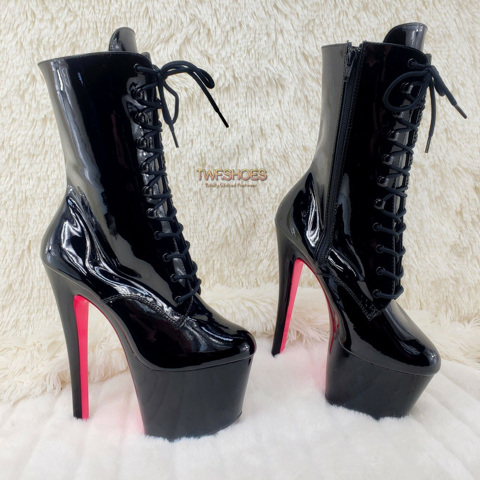 Other Sky 1020TT Black Patent UV Neon Pink Platform Ankle Boot 7" Size US 10 / IT 40 - 8 Thumbnail