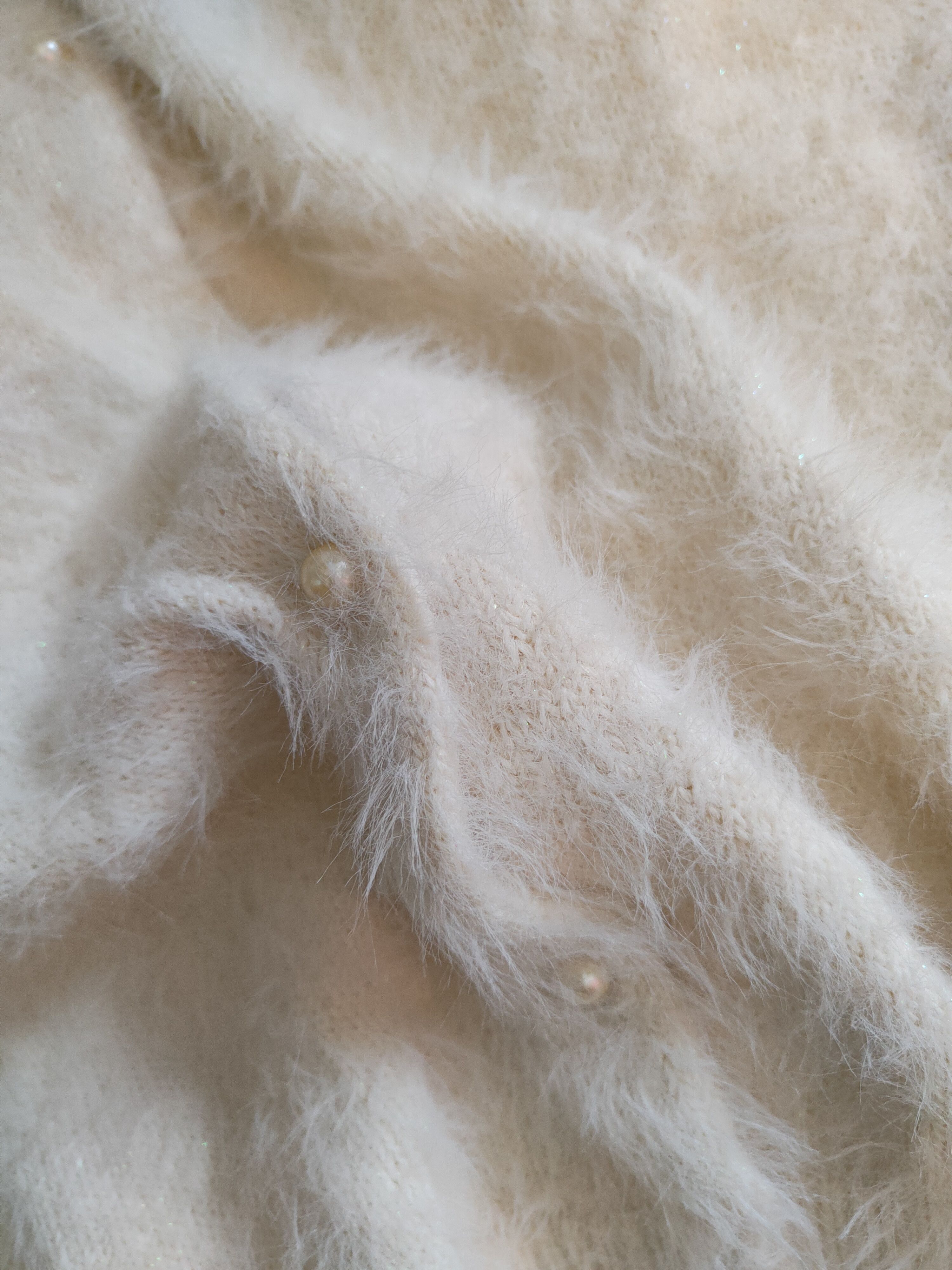 Homespun Knitwear Ingni Beige Shag Shaggy Fur Mohair Knitwear Cardigan#S2110 Size S / US 4 / IT 40 - 10 Thumbnail