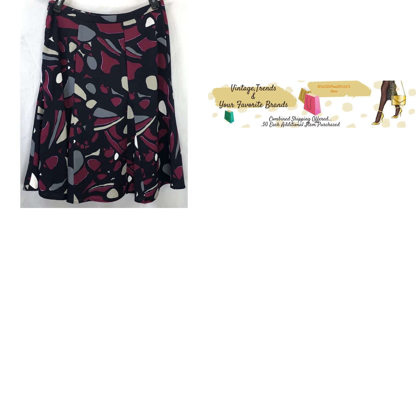 Vintage Mark Eisen Midi Flare Skirt 10 Blue Red Geo 30"W psychedelic Funky Boho Career Size 32" / US 10 / IT 46 - 8 Thumbnail