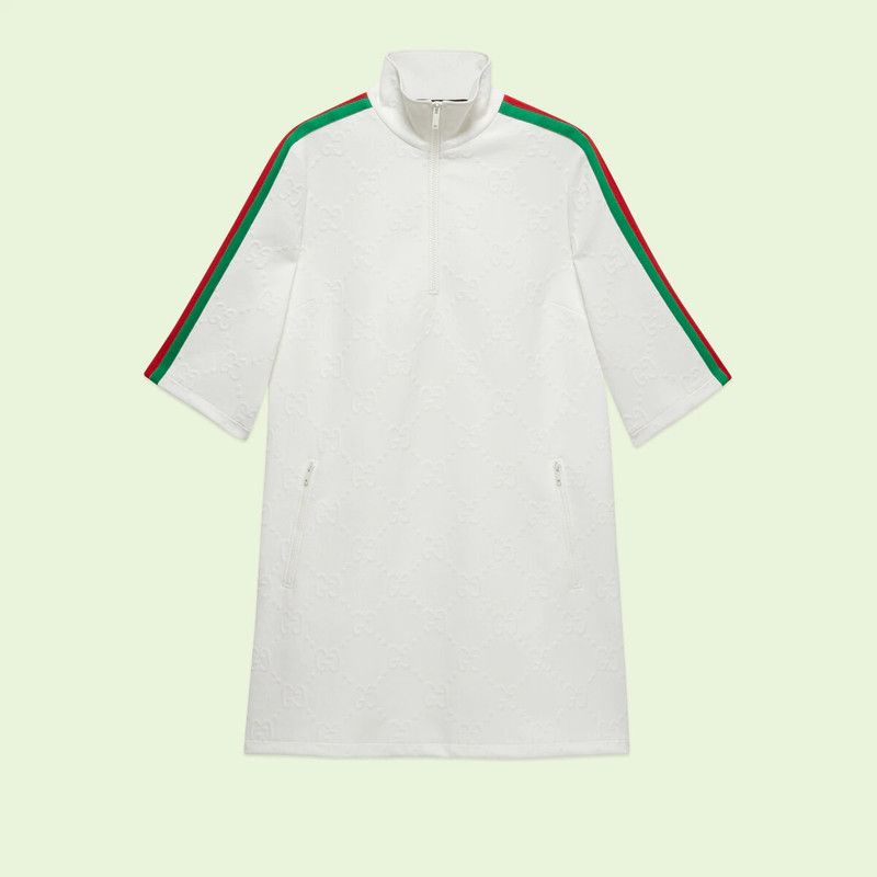 Gucci oc11z0126 GG Jersey Jacquard Dress In White Size L / US 10 / IT 46 - 1 Thumbnail