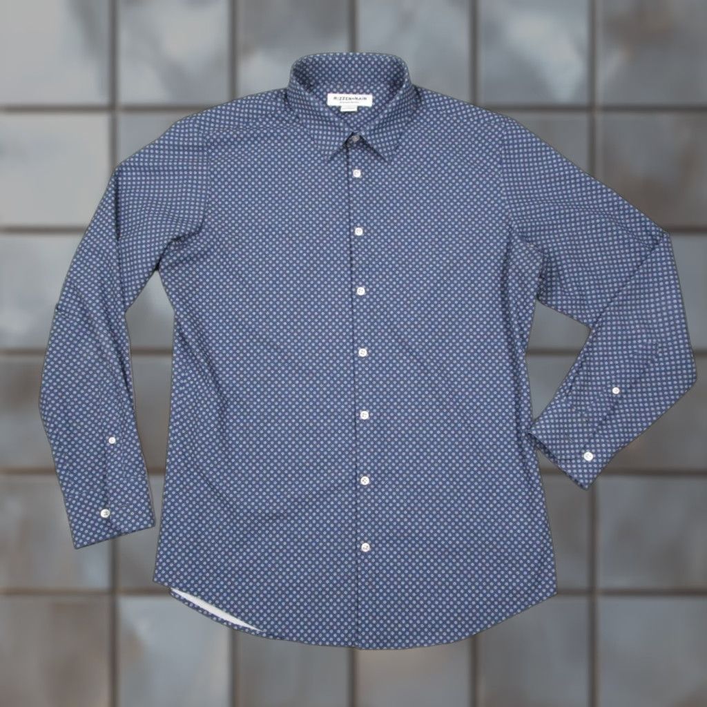 Mizzen+Main Mizzen+Main Shirt Mens Large Blue Button-Up Performance Stretch Geometric Abstract City Classic Preppy Slim Long Sleeve Size US L / EU 52-54 / 3 - 1 Thumbnail