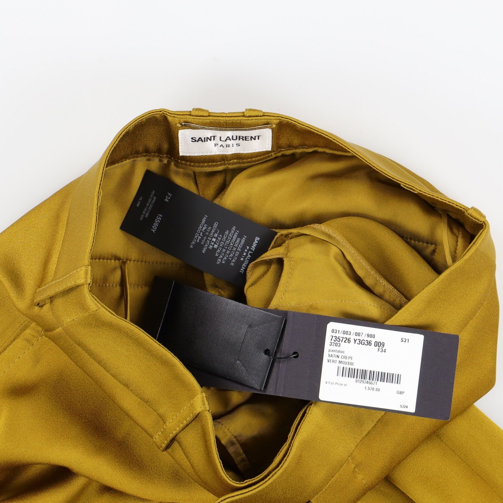 Saint Laurent Paris Yellow Satin Wide-Leg High-Waisted Trousers Size 25" / US 0 / IT 36 - 8 Thumbnail