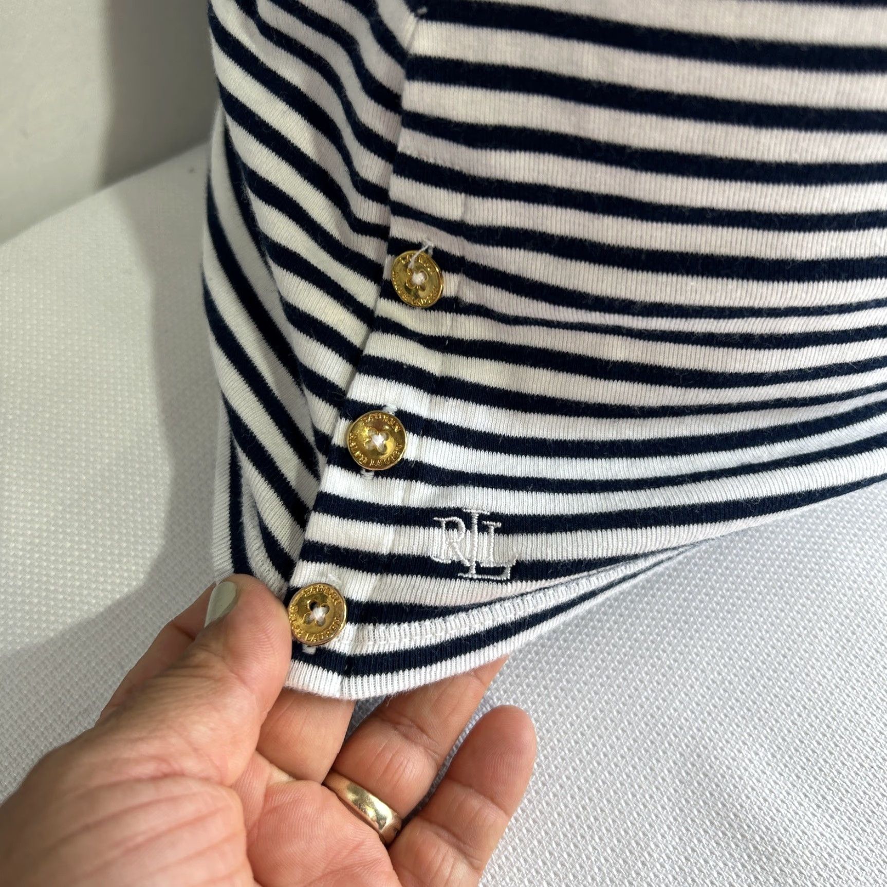 Ralph Lauren Lauren Ralph Lauren Shirt Women Sz M Blue Striped Short Sleeve Top Size M / US 6-8 / IT 42-44 - 3 Thumbnail