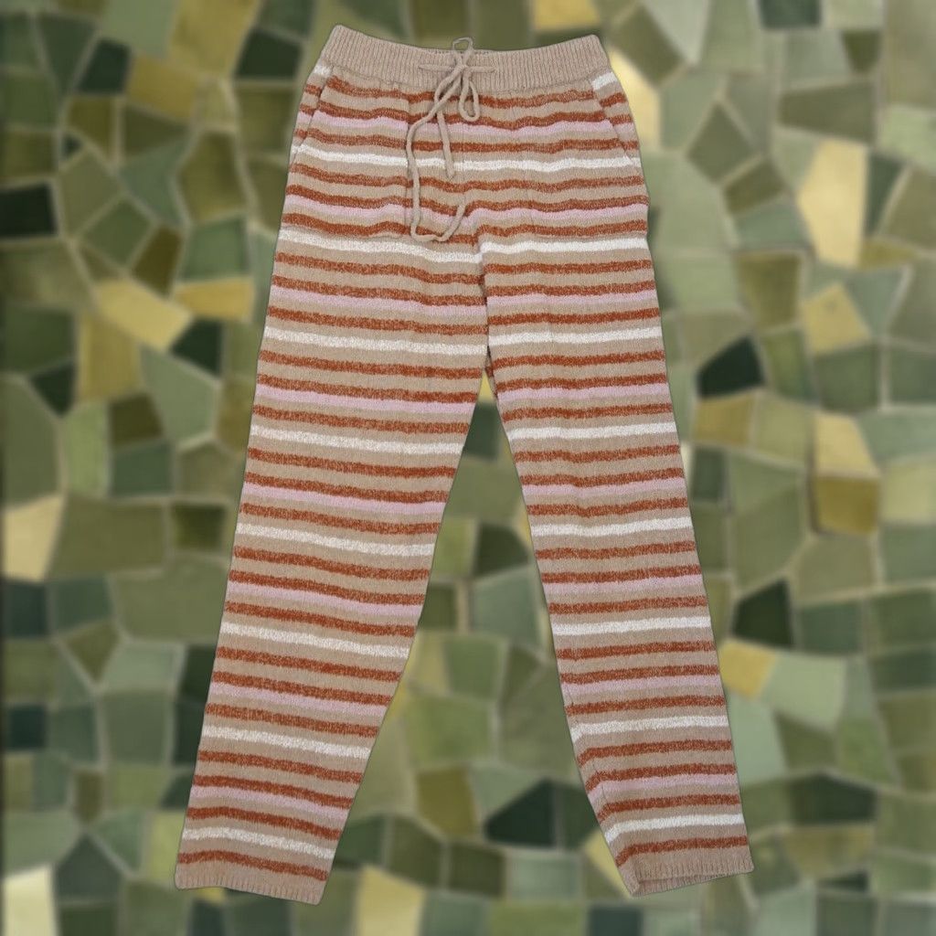 Free People VINTAGE Free People Beach Tan and White Striped Knit Sweater Pants XS Size XS / US 0-2 / IT 36-38 - 1 Thumbnail