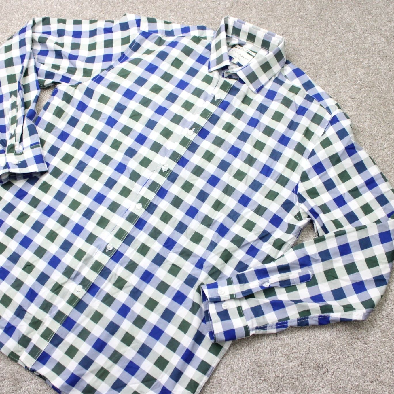 Vintage Construct Shirt Men Large Green Blue Slim Fit 4 Way Stretch Long Sleeve Button Up Shirt Size US L / EU 52-54 / 3 - 3 Thumbnail