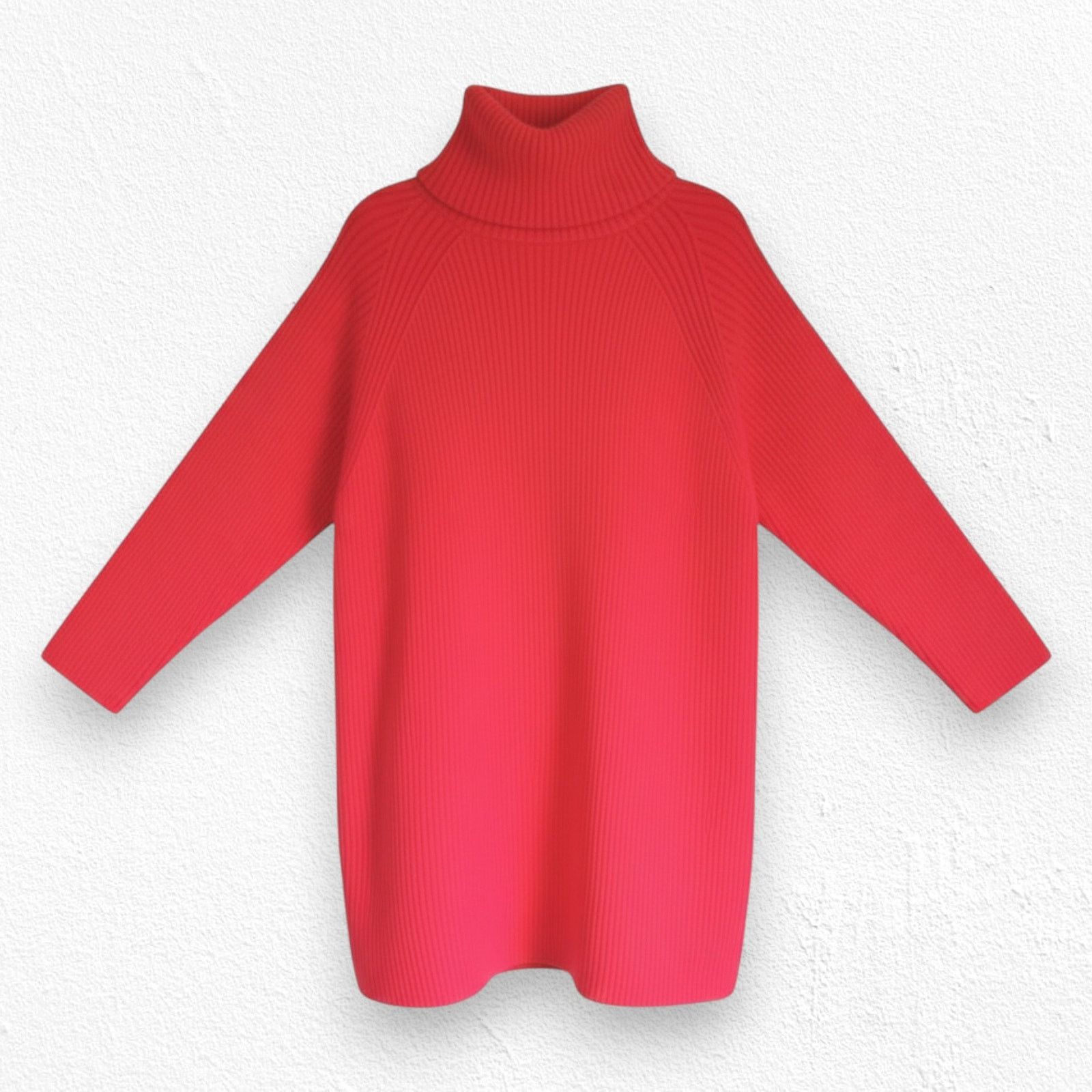 French Connection Red Ribbed Knit Turtleneck Sweater Dress Size Large Size L / US 10 / IT 46 - 1 Thumbnail