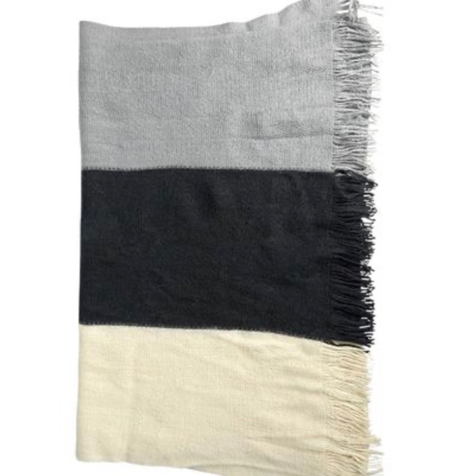 DONNI. DONNI Tri-Color Scarf Black Gray Cream Acrylic Wrap NWT Size ONE SIZE - 2 Thumbnail