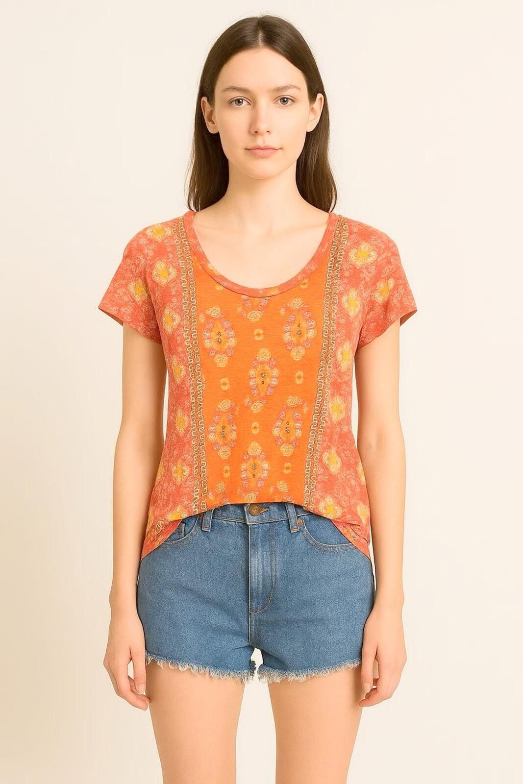Lucky Brand Lucky Brand Pink Multi-print Scoop Neck Short Sleeve Top SM Size S / US 4 / IT 40 - 1 Thumbnail
