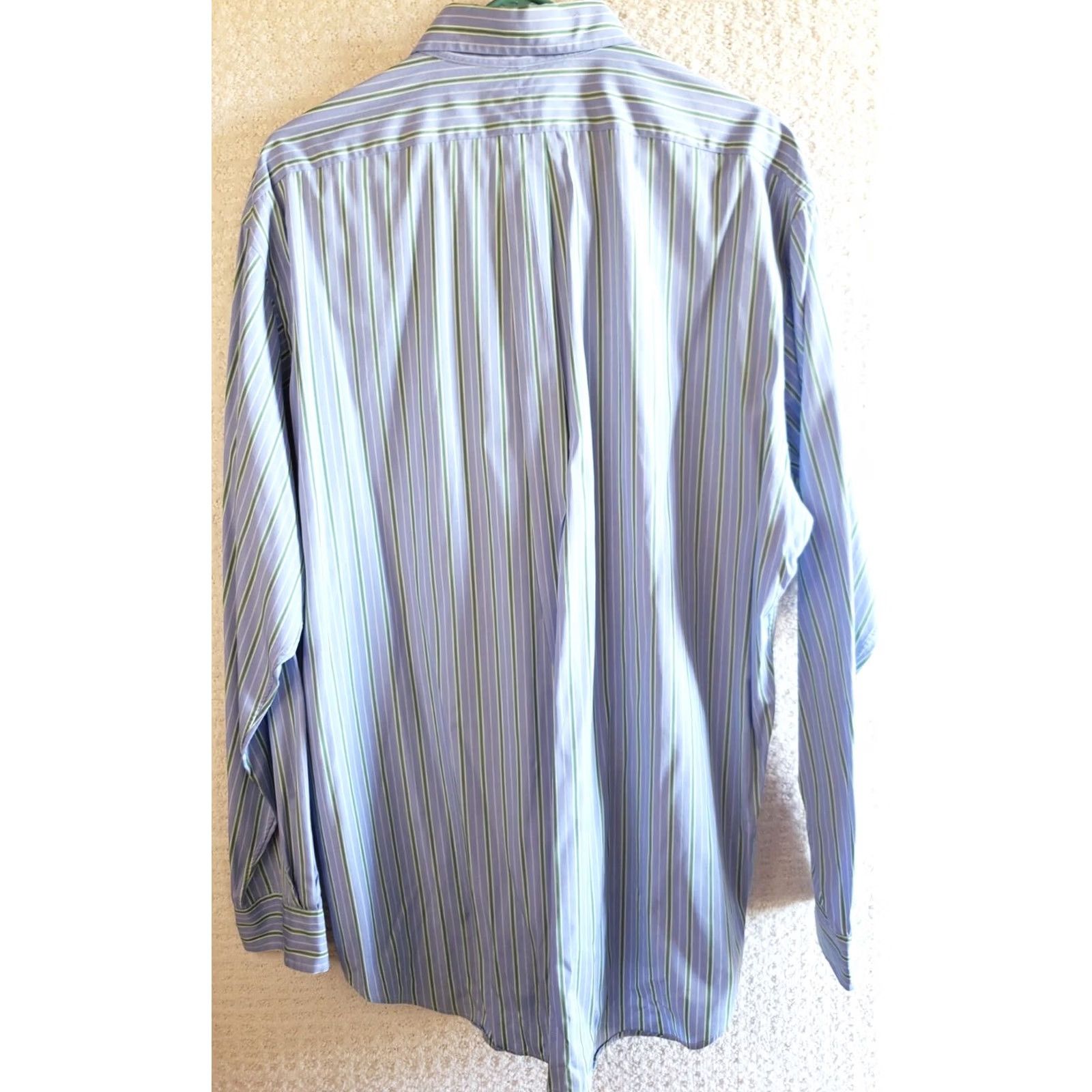 Ralph Lauren Ralph Lauren Men's Classic Fit Button-Down Shirt Blue Green-Striped Long Sleeve Shirt L Image? (Note: This item is pre-owned; dry clean tag). Size US L / EU 52-54 / 3 - 6 Thumbnail
