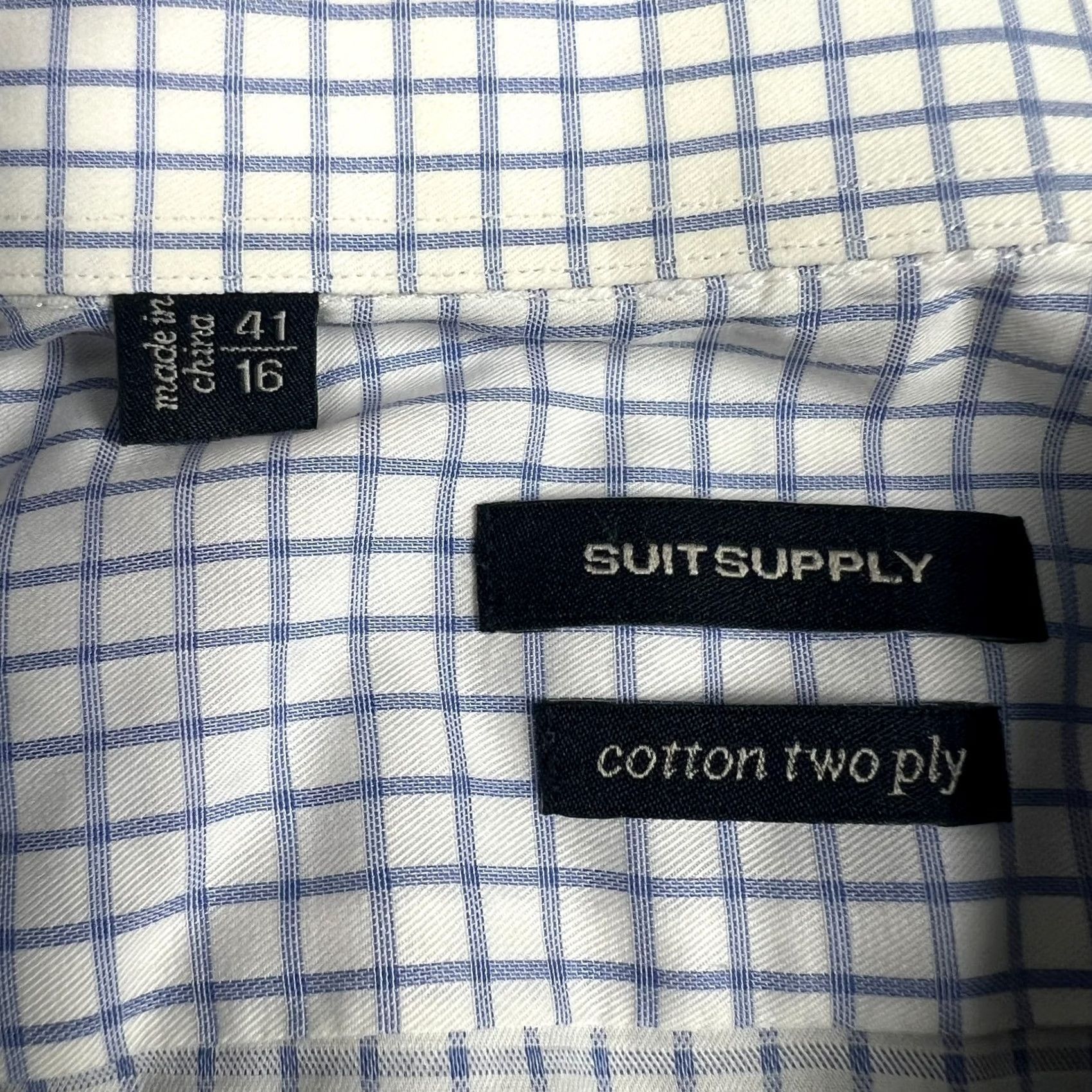 Suitsupply Suitsupply Shirt Mens 16 / 41 Blue White Plaid Cotton Long Sleeve Button Size US L / EU 52-54 / 3 - 4 Thumbnail