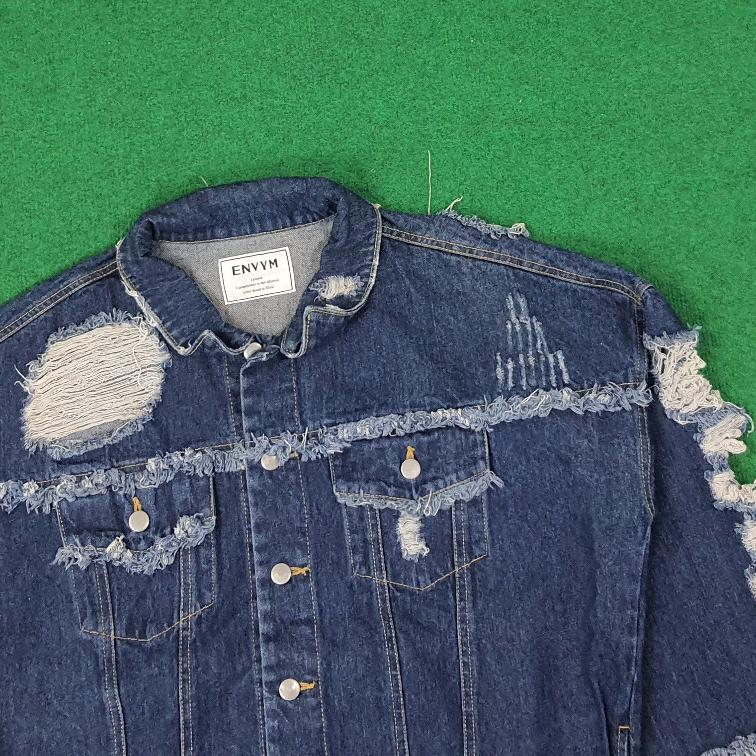Japanese Brand Vintage ENVYM Ripped Denim Raw Hem Jacket C266N20 Size US L / EU 52-54 / 3 - 2 Thumbnail