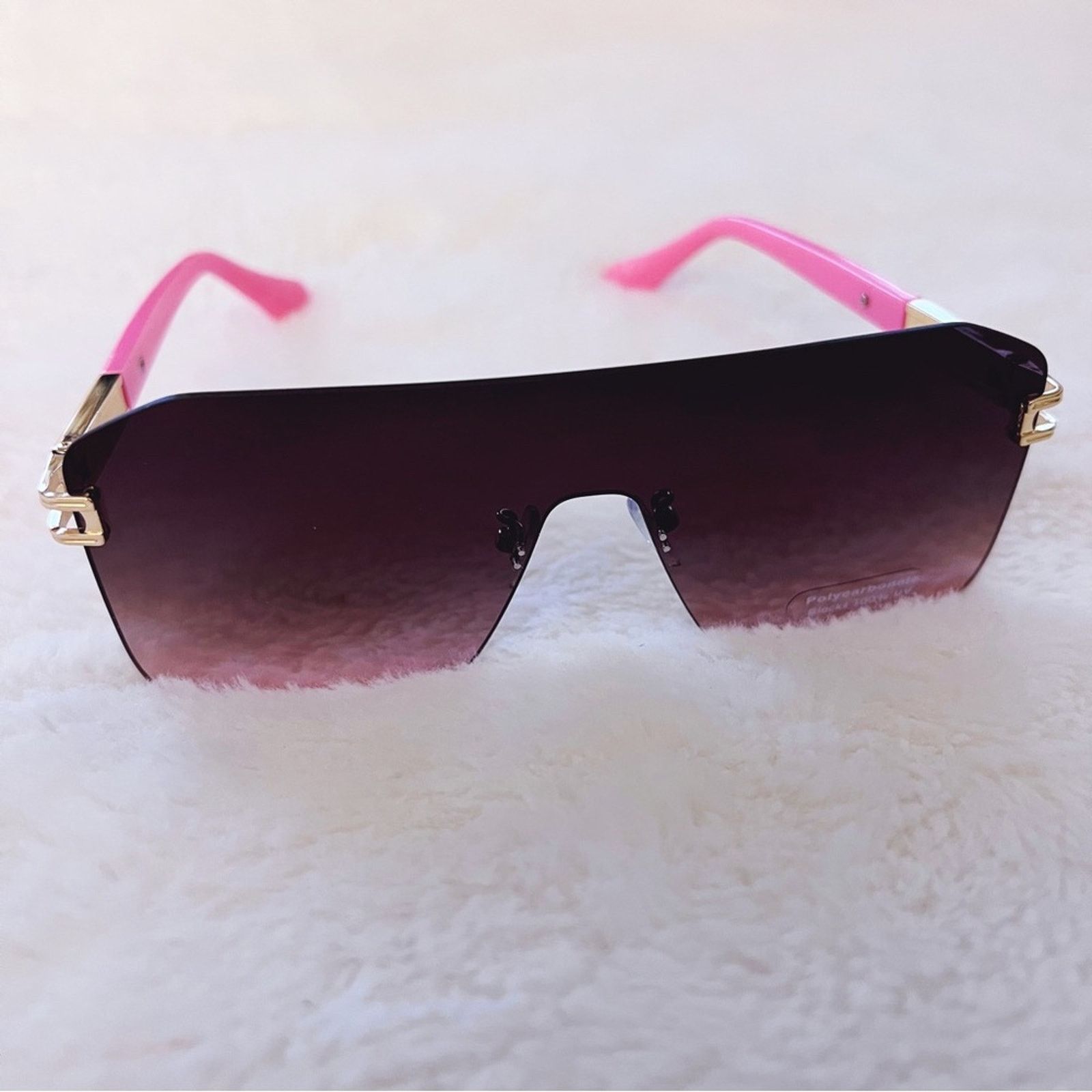 Other Sadie Pink & Brown Oversized Rimless Flat-Top Sunglasses Size ONE SIZE - 4 Thumbnail