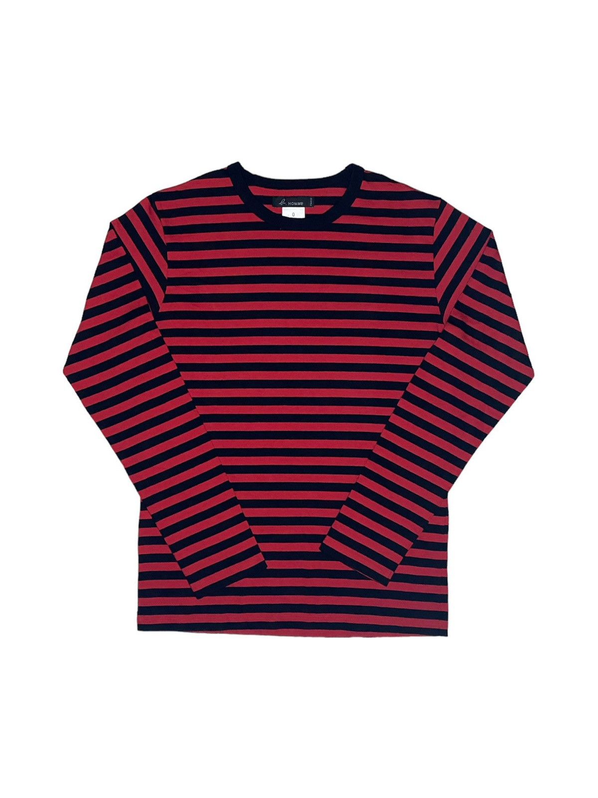 image of Agnes B Homme Signature Striped Long Sleeve Tee in Black/Red Stripe, Men's (Size Small)