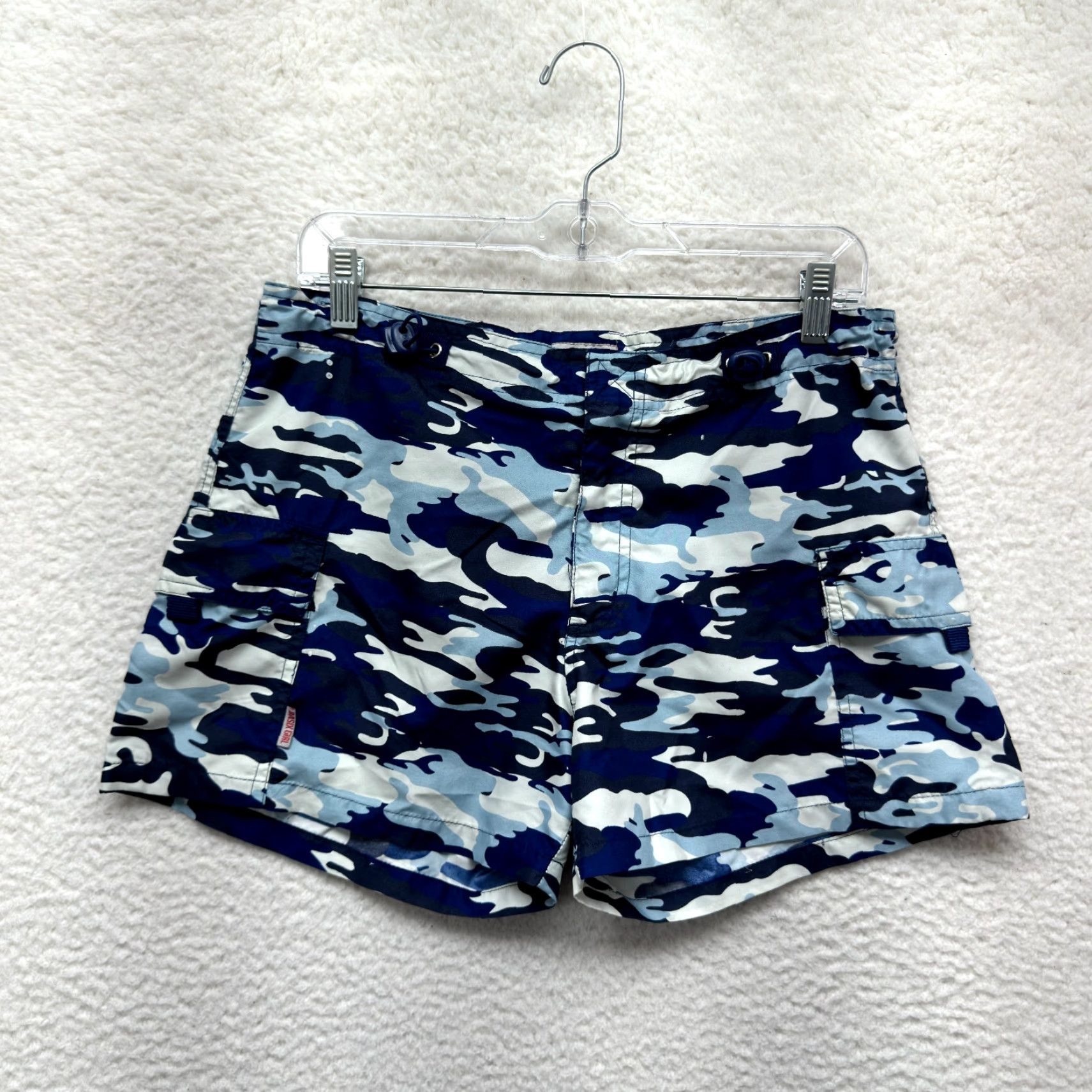 Swims VINTAGE 90s Y2K Basix Girl Swim Shorts L Womens Blue Camo Army Cargo Surfer Sportswear Beach Size 36" / US 14 / IT 50 - 2 Thumbnail