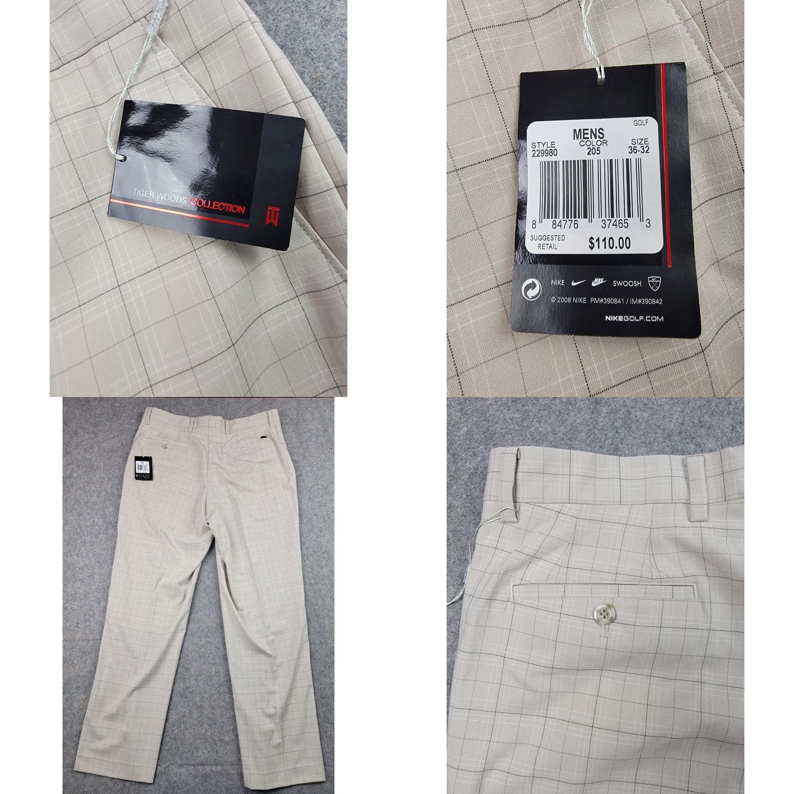 Nike Tiger Woods Collection Pants Nike Mens 36x32 Beige Plaid Golf Sports NWT Size US 36 / EU 52 - 8 Thumbnail
