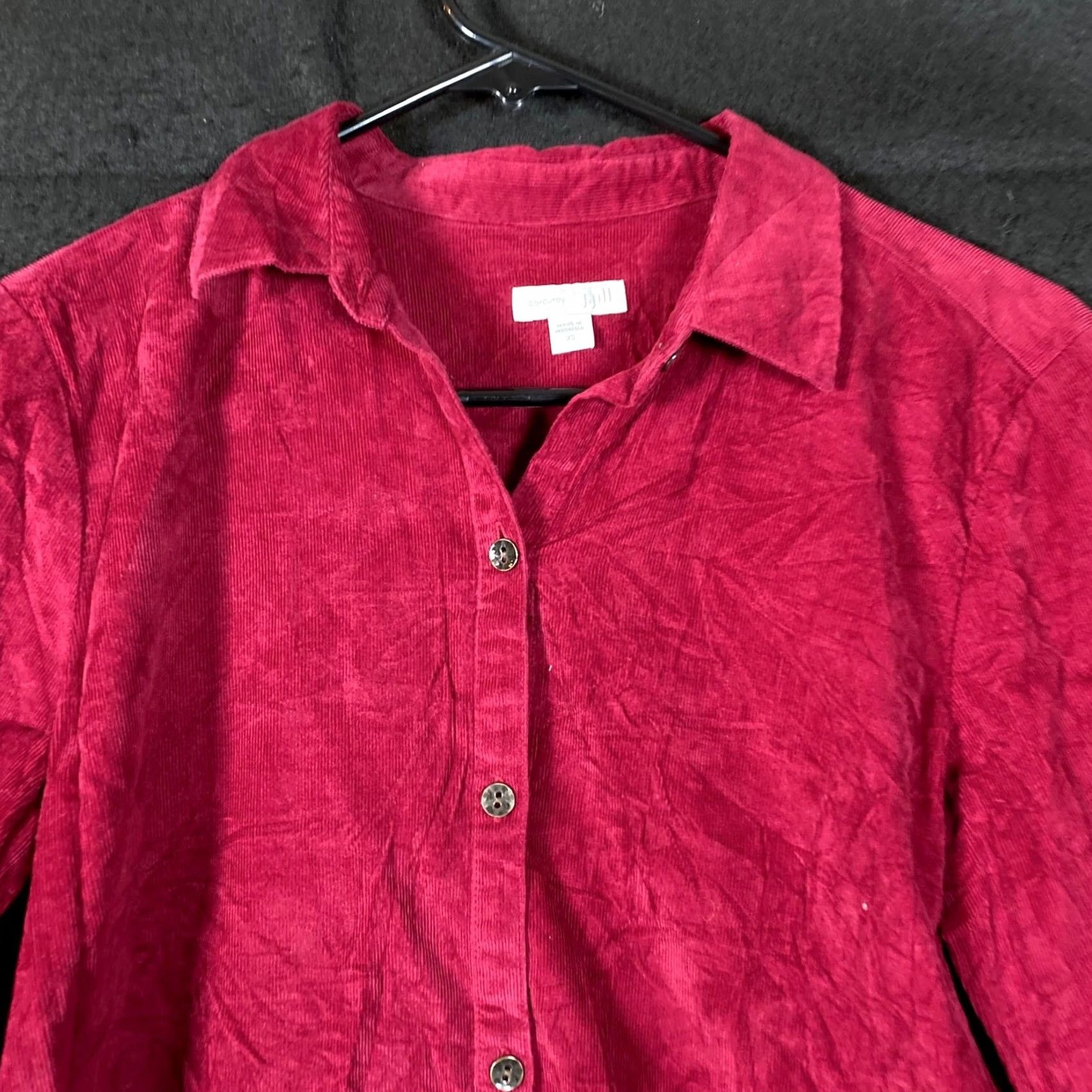 J. Jill J. Jill Shirt Red Maroon Corduroy Collared Button-Up 100% Cotton XS Womens Size XS / US 0-2 / IT 36-38 - 2 Thumbnail