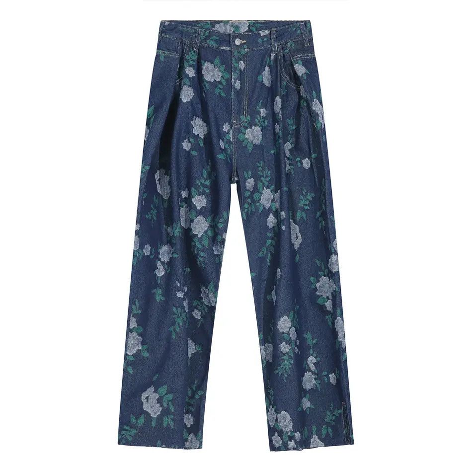 Japanese Brand Retro loose straight leg jacquard jeans Size US 32 / EU 48 - 5 Thumbnail