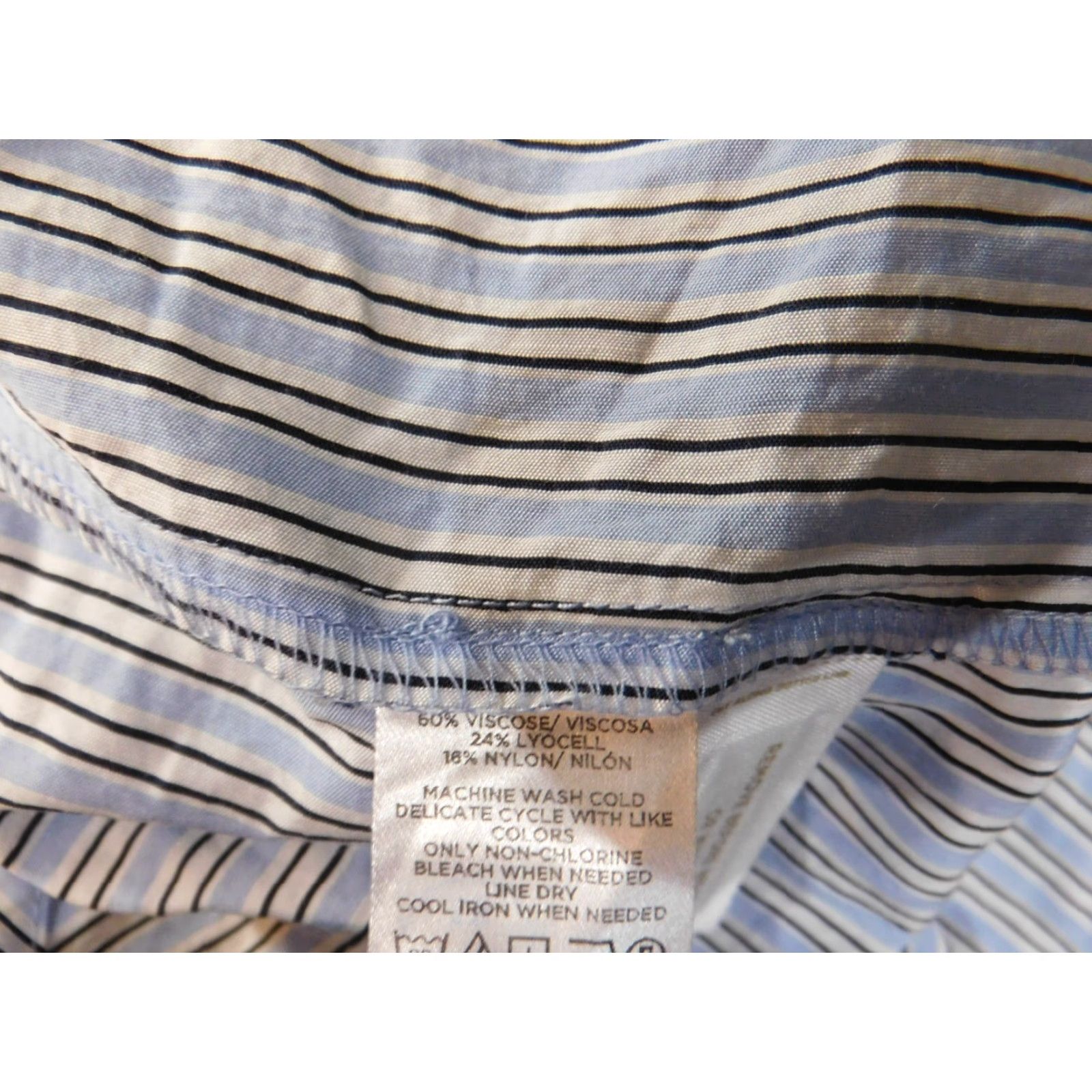 Loft LOFT Shirt Dress Blue Striped Long Sleeve Collared Button Viscose Lyocell Nylon Knee Length Womens S Regular Casual Vintage No stretch Size S / US 4 / IT 40 - 6 Thumbnail
