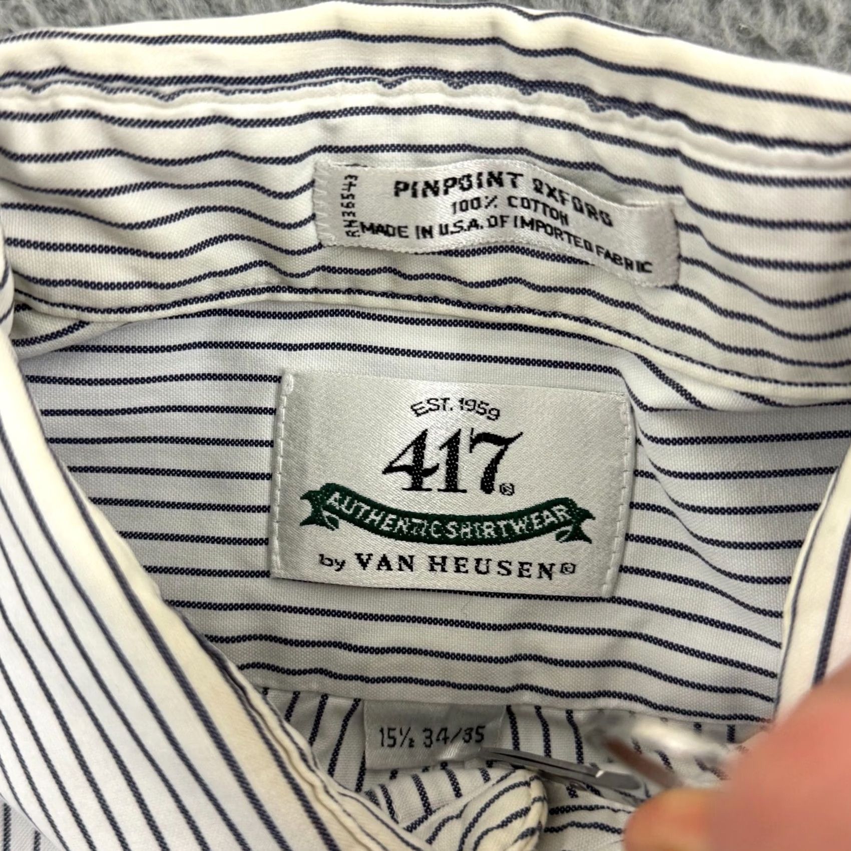Van Heusen VINTAGE Van Heusen 417 Pinpoint Oxford Shirt Men M Blue Striped Long Sleeve Size US M / EU 48-50 / 2 - 7 Thumbnail