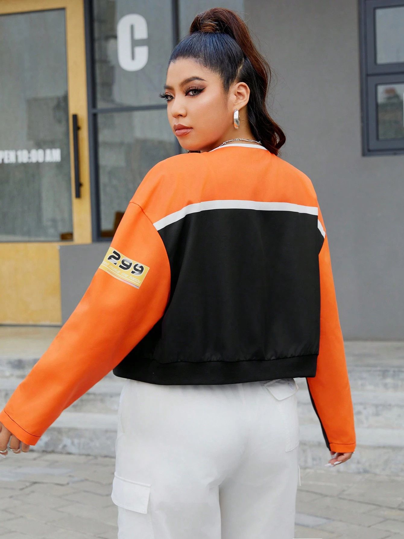 Other Women’s Orange & Black Cropped Racing Leather Jacket Size S / US 4 / IT 40 - 2 Thumbnail