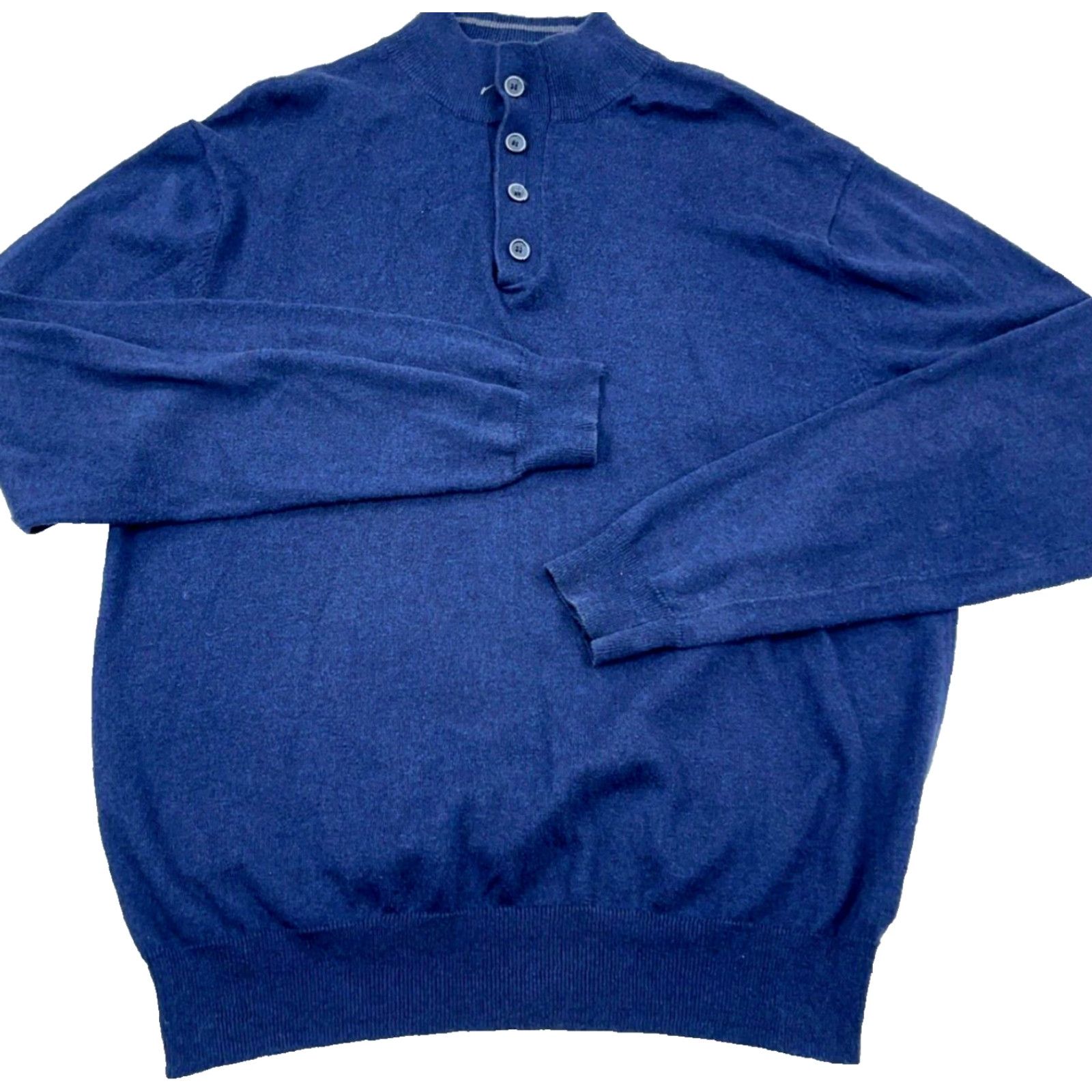 Hart Schaffner Marx Hart Schaffner Marx Sweater Men L Blue Knit Cashmere Cotton Henley Navy Solid Logo Button Embroidered Zipper Casual Modern Preppy Sports Mens Size US L / EU 52-54 / 3 - 2 Thumbnail