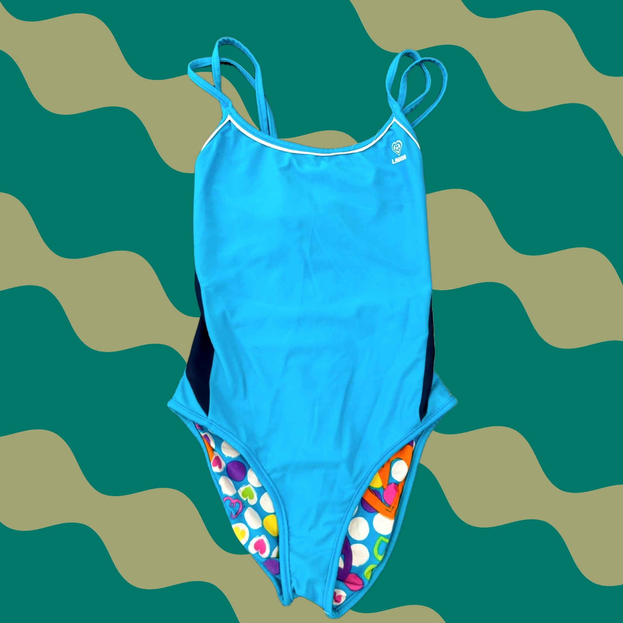 Vintage VINTAGE Laguna One Piece Swimsuit Womens S Blue Peace Sign Heart Y2K Retro Size ONE SIZE - 1 Thumbnail