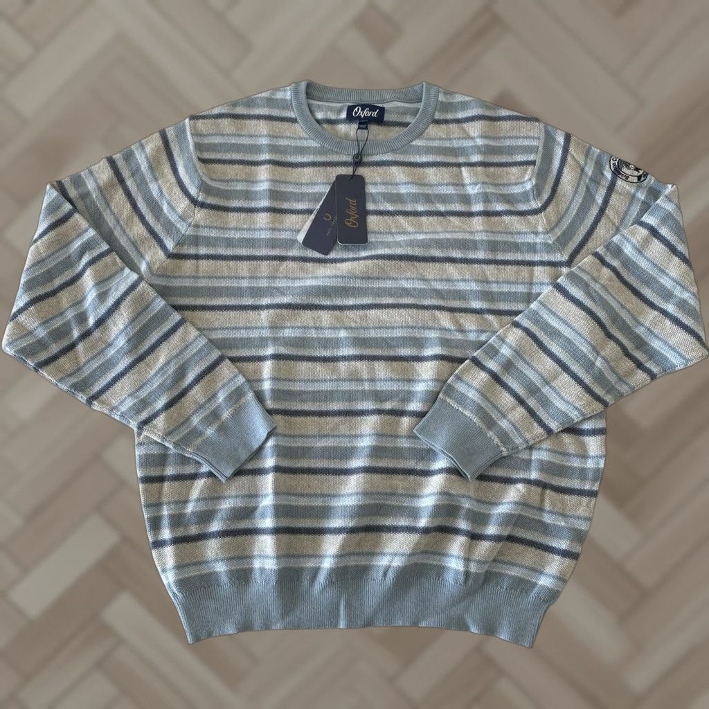 Vintage Oxford Striped Pullover Sweater Men's L Blue Cotton - Oxford Brand, Striped Pullover, Country Club Theme Size US L / EU 52-54 / 3 - 1 Thumbnail
