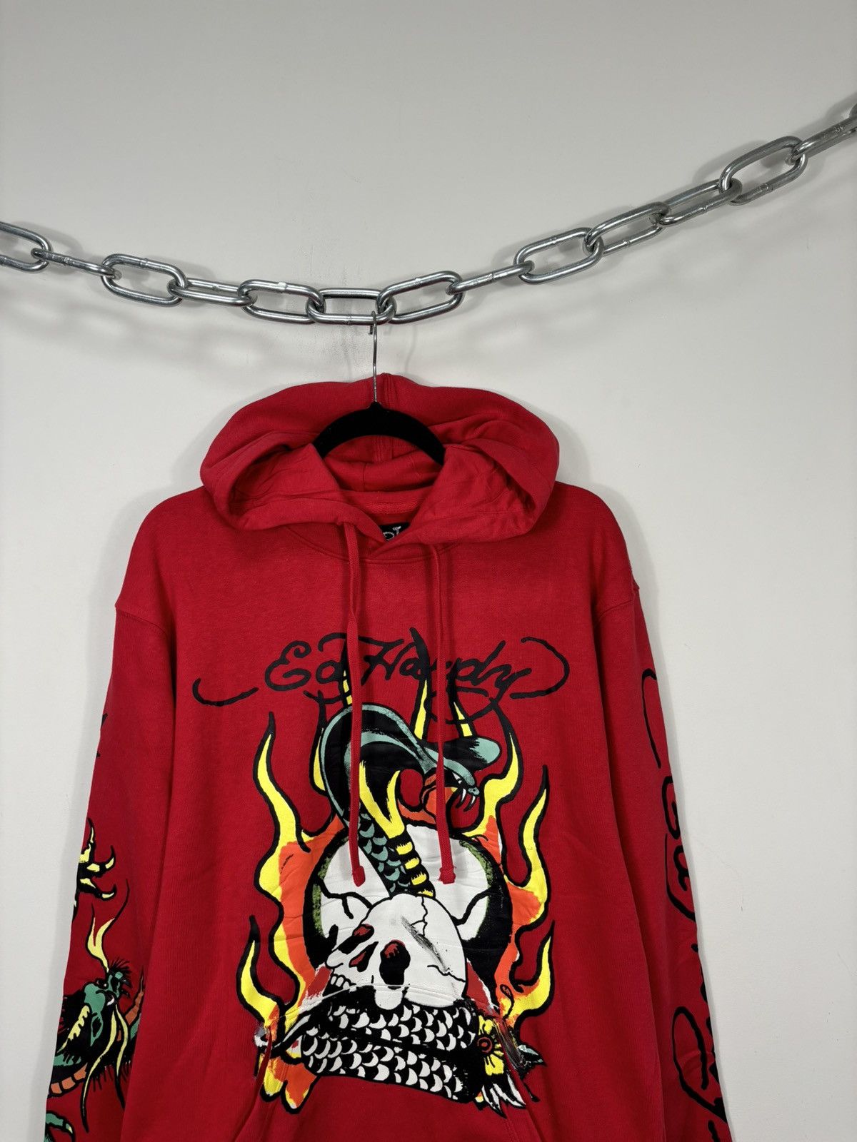 Christian Audigier Ed Hardy Skull In Fire Big Logo Y2K Hype NEW Red Hoodie Size US L / EU 52-54 / 3 - 3 Thumbnail