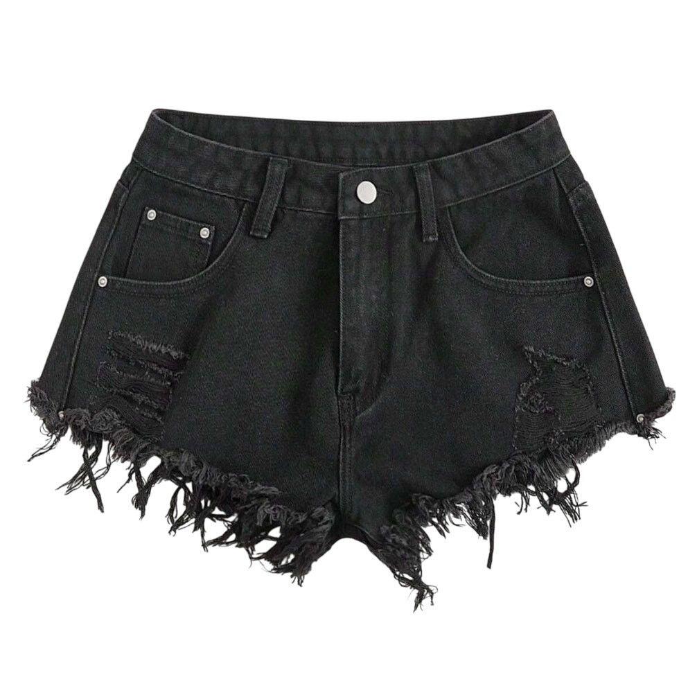 Shein Ripped Raw Hem Denim Shorts in Black, Size 4/27 Size 27" / US 4 / IT 40 - 1 Thumbnail