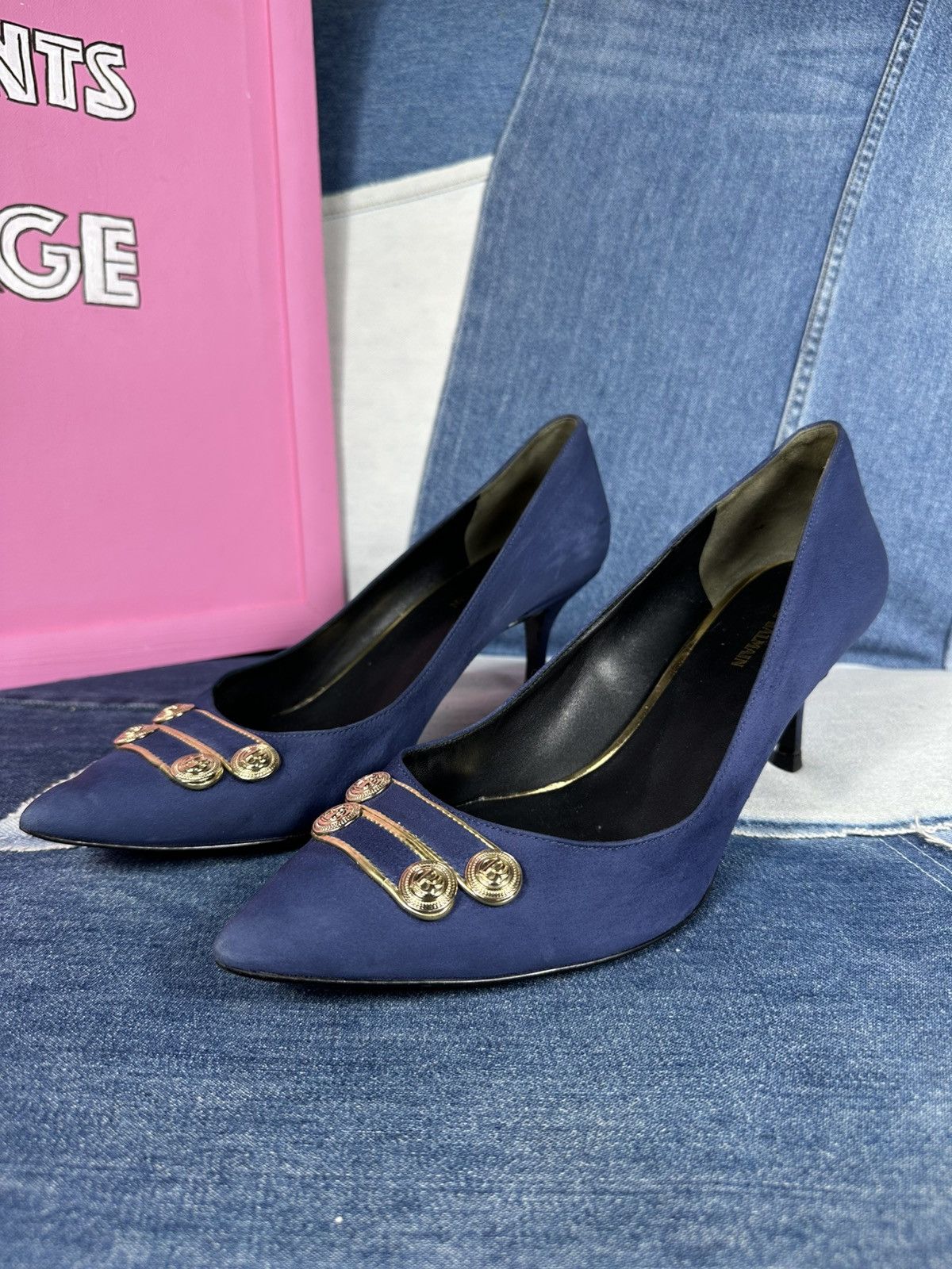 Pierre Balmain Pierre Balmain Heels Suede Blue Shoes Gold Hardware Pins Size US 11 / IT 41 - 1 Thumbnail